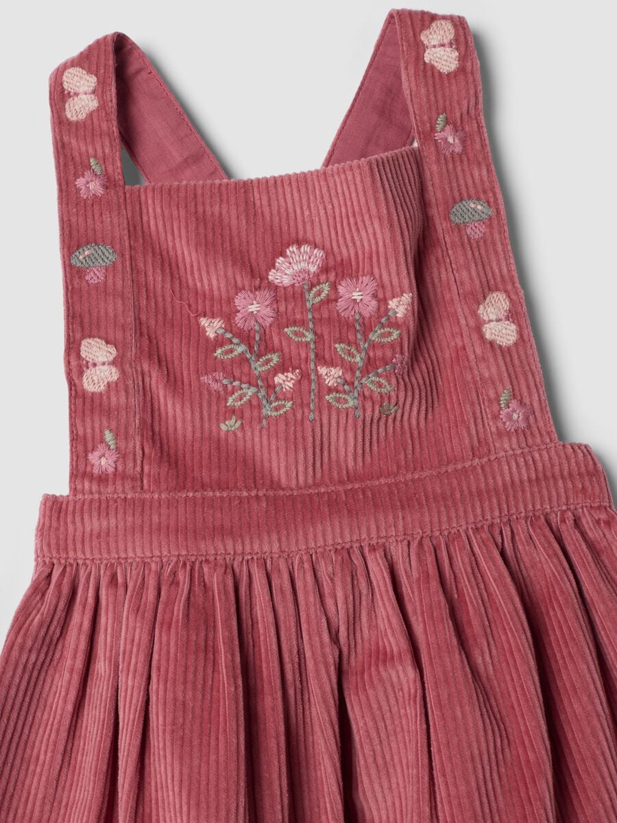 Pink pure cotton dress with ribbed square neckline, regular fit_2