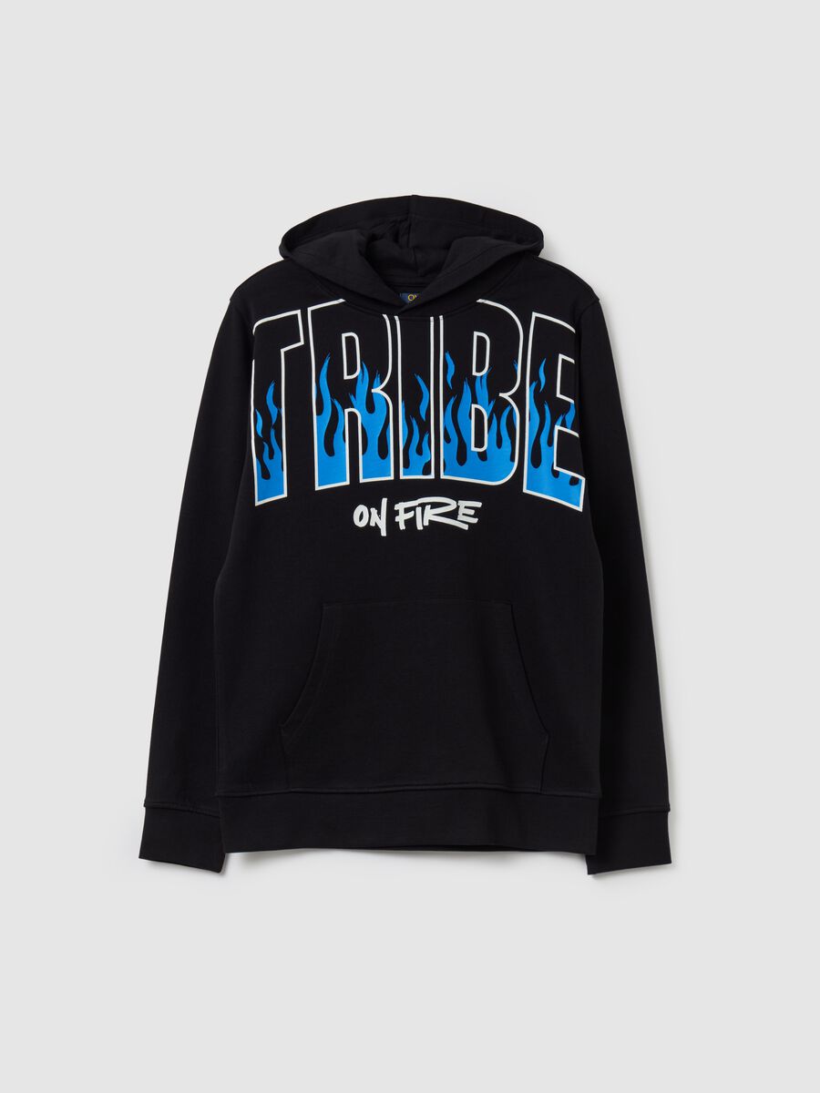 Felpa in French Terry con cappuccio e stampa_3