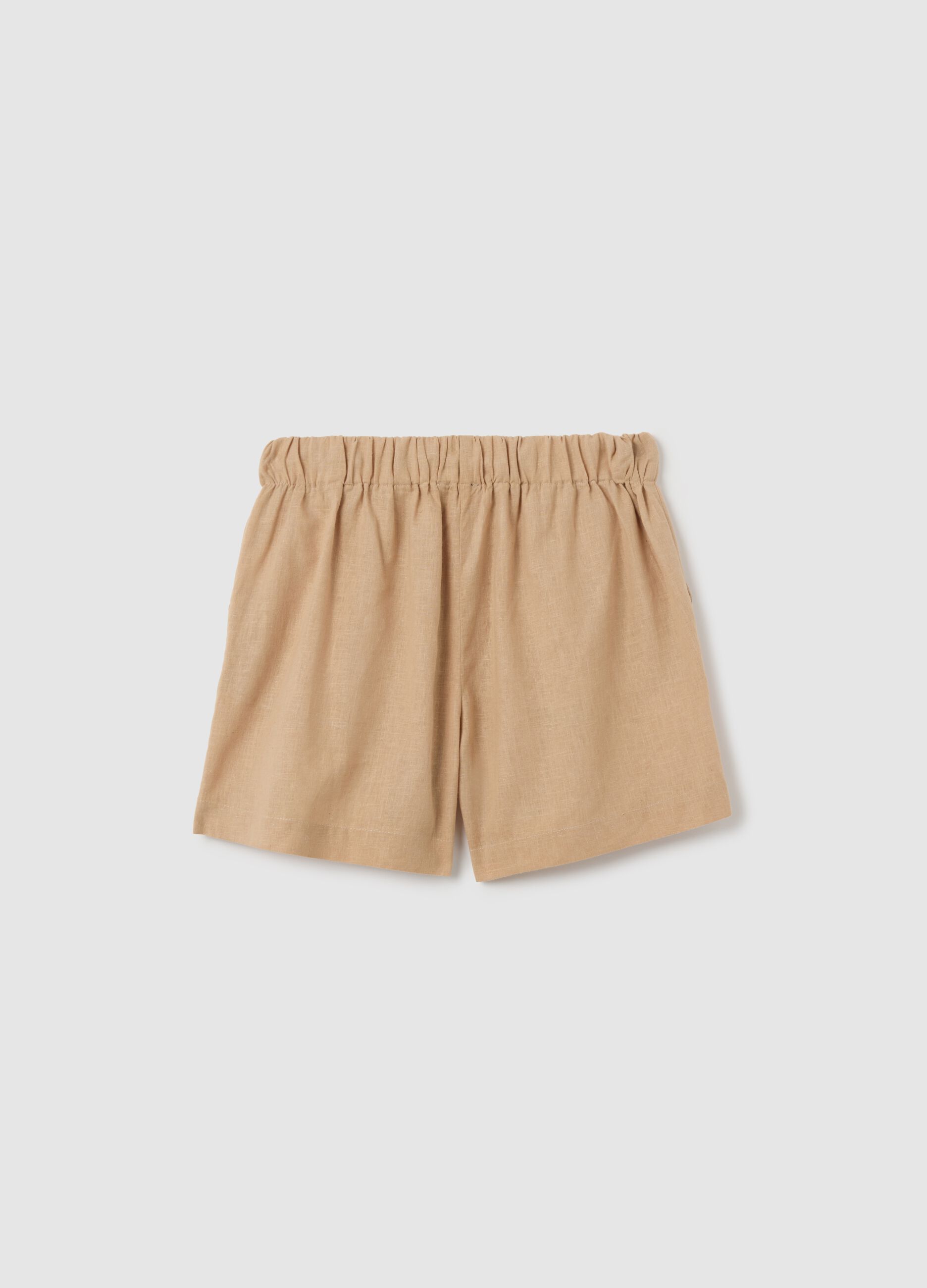 Regular fit beige linen shorts for girls