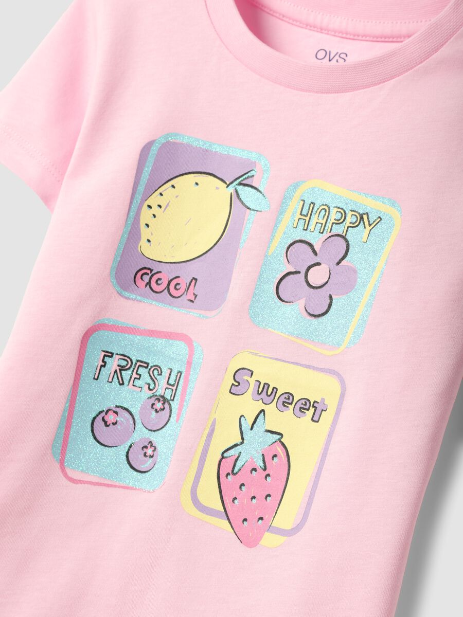 Girls' regular fit pink pure cotton T-shirt with fruit_3