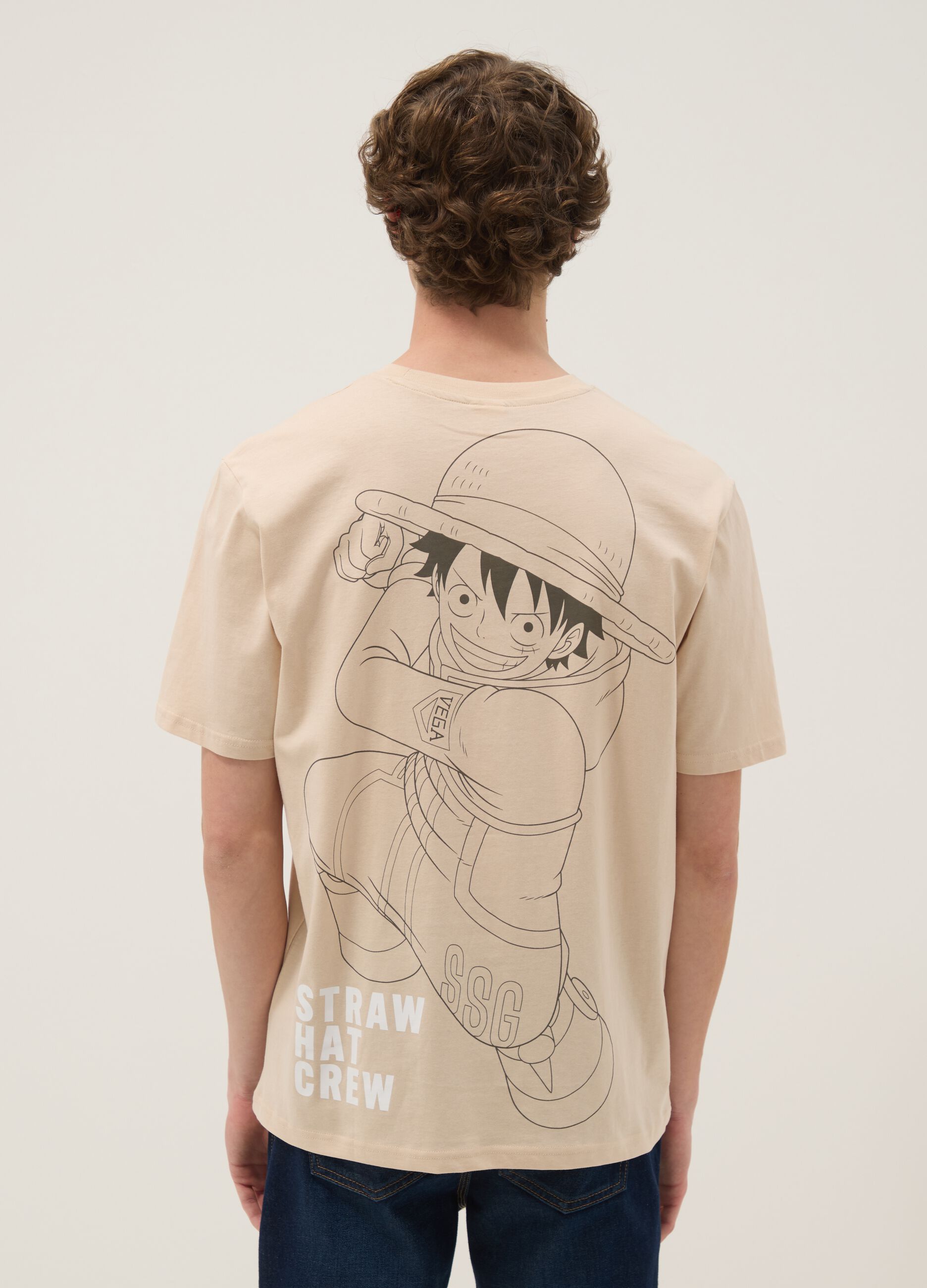 Beige pure cotton One Piece print T-shirt, relaxed fit