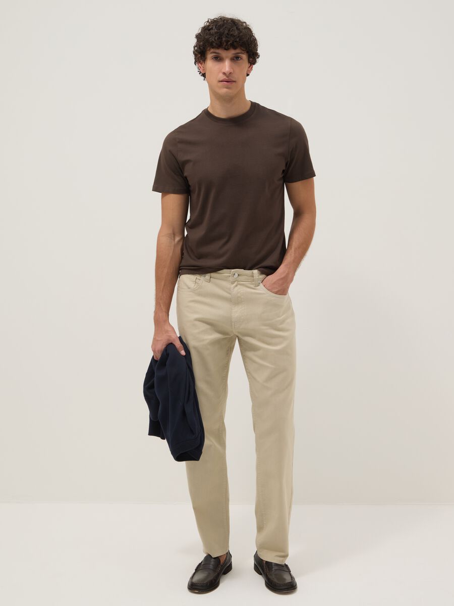 Beige casual linen-blend regular-fit trousers_0