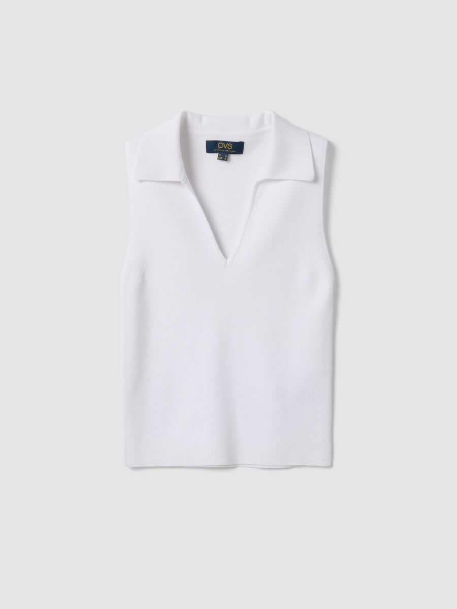 White viscose-blend top with collar_4