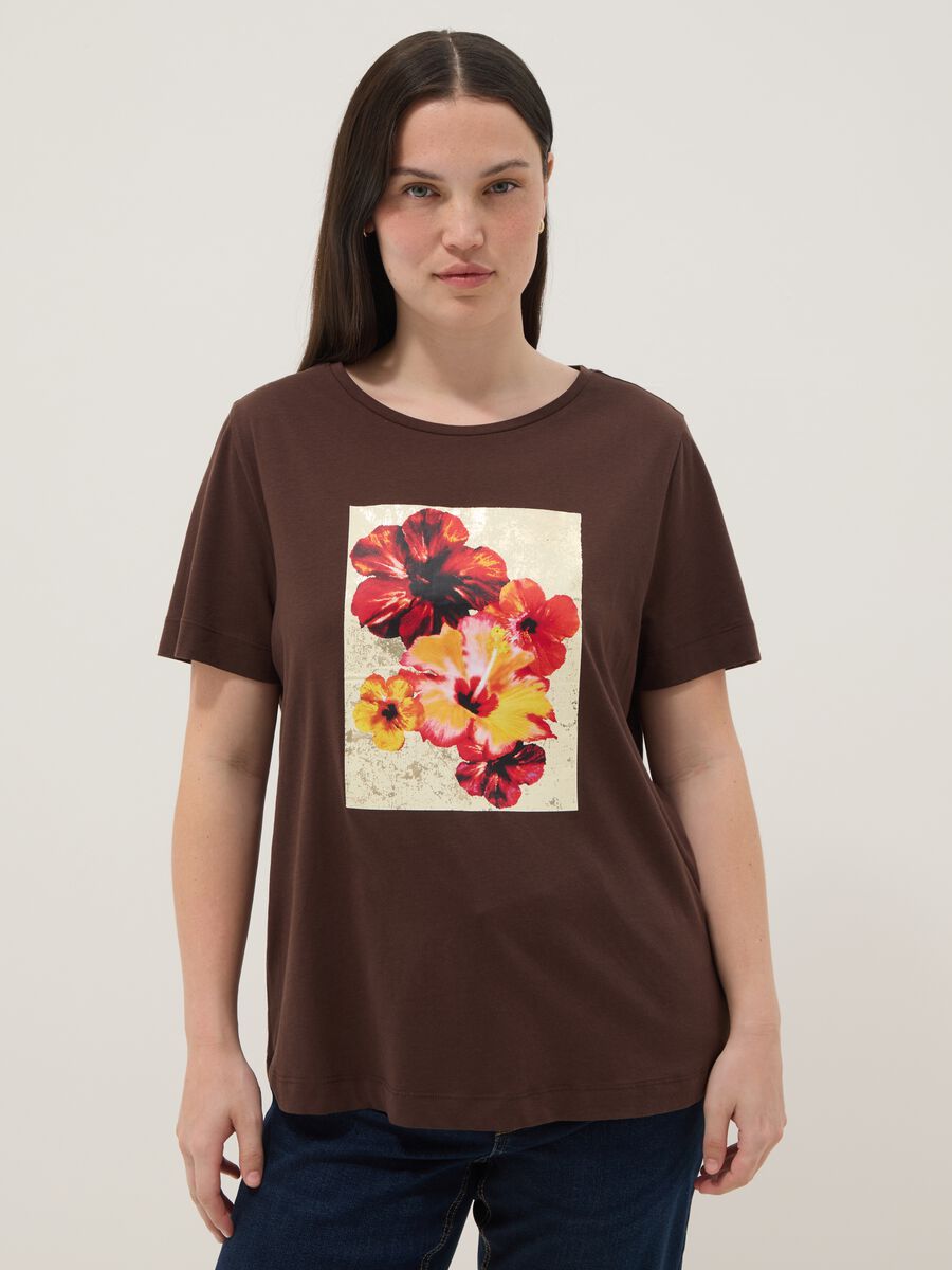 Brown pure cotton T-shirt with print, regular fit_1