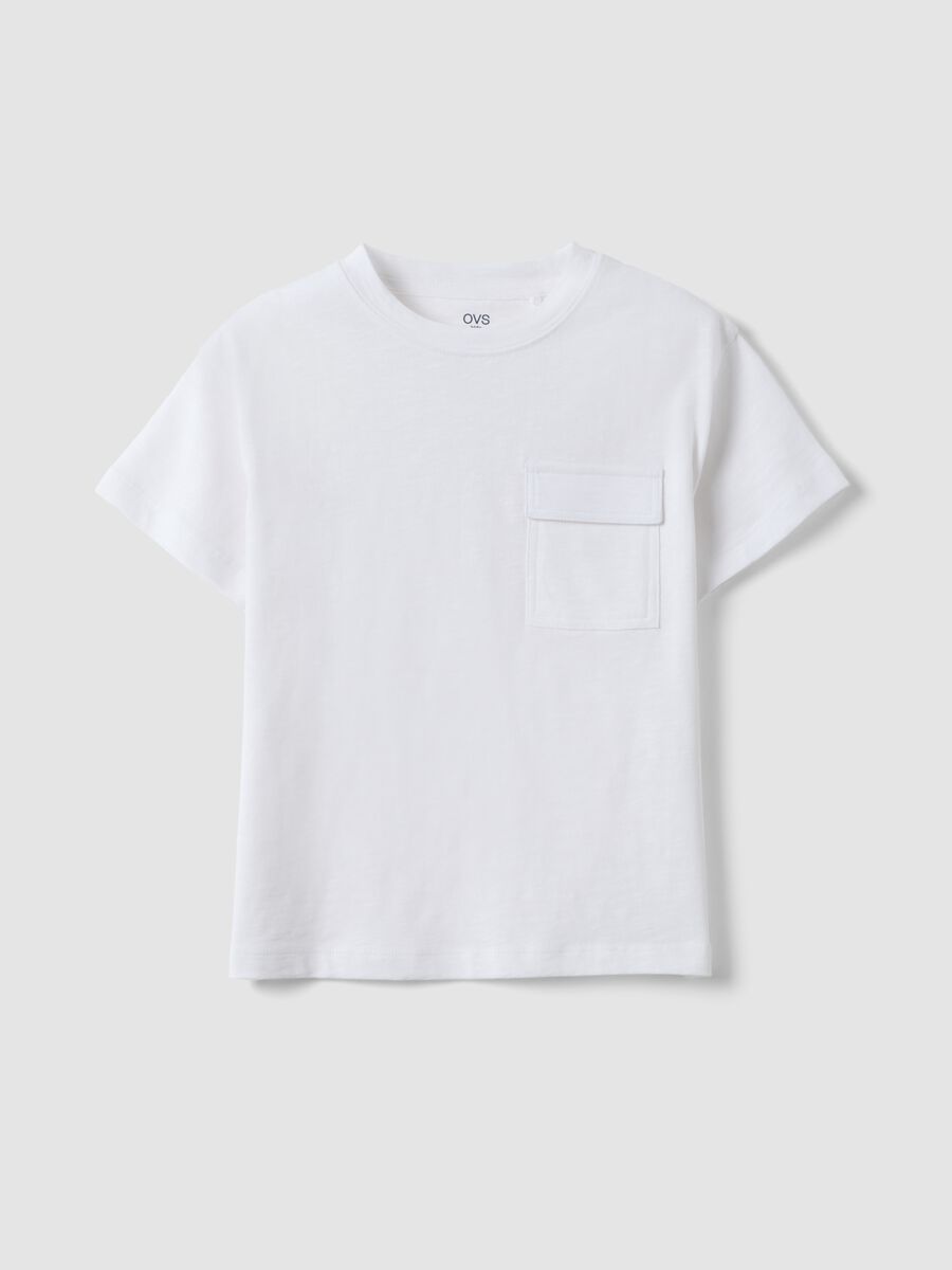 T-shirt in puro cotone bianca da bambino regular fit con tasca_0