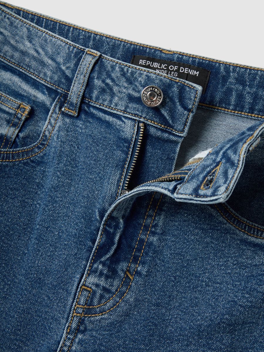 Wide leg stretch cotton blue jeans_5