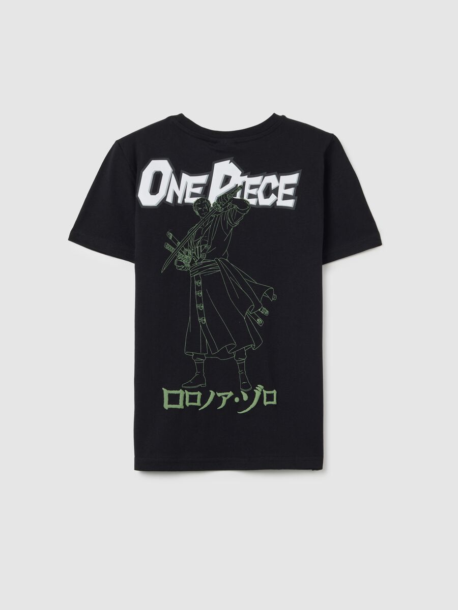 T-shirt da bambino in puro cotone nero con stampa One Piece_1