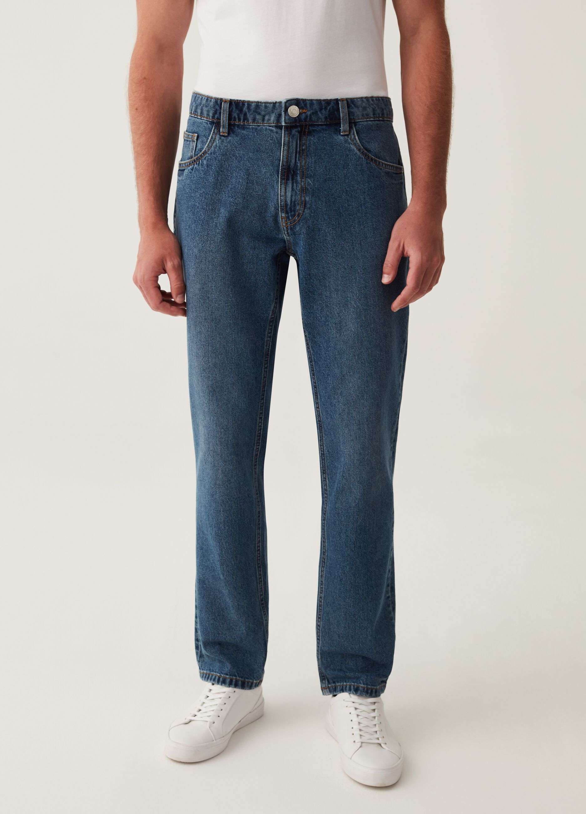 Jeans regular fit acid wash cinque tasche_1