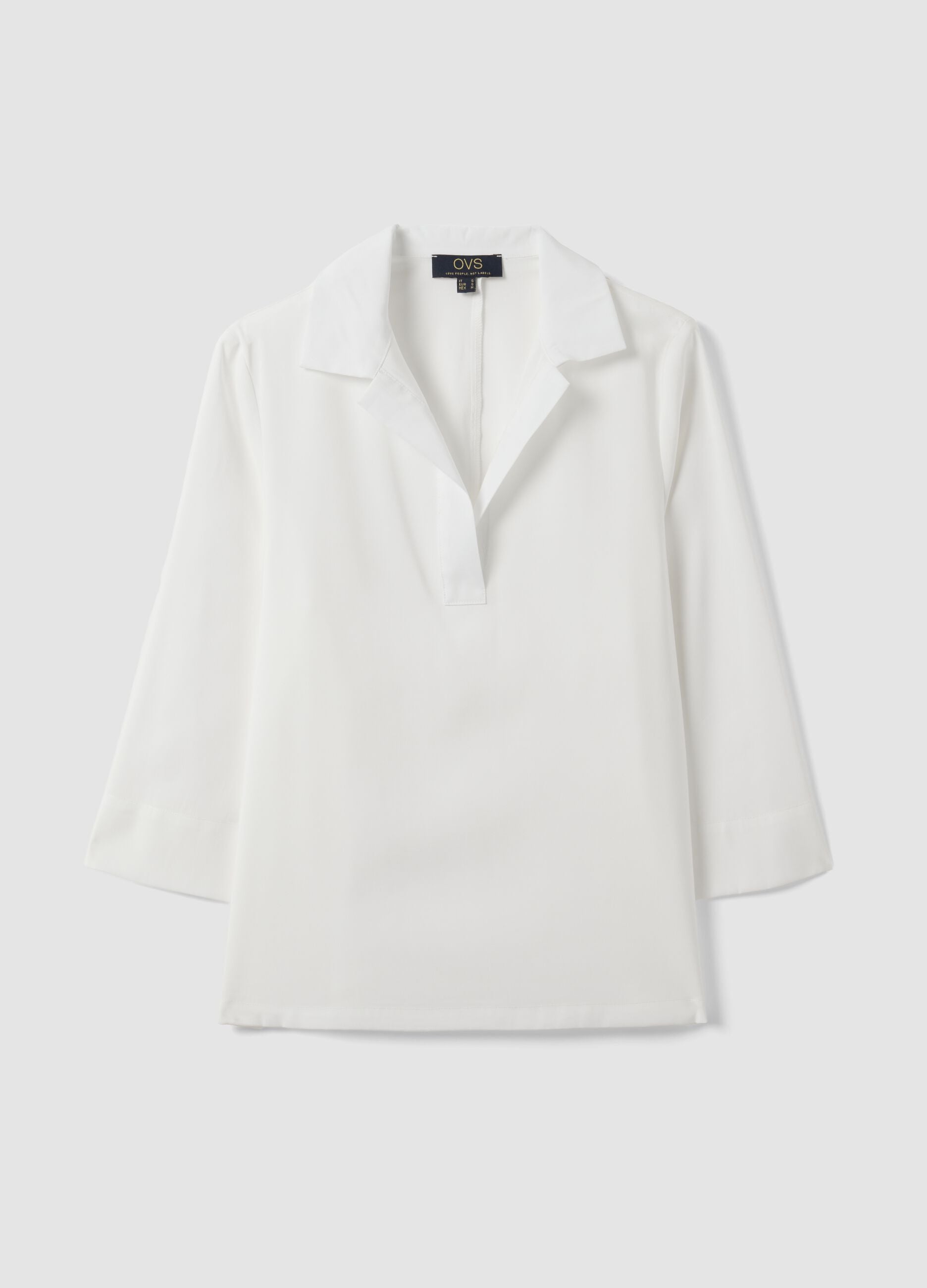 White viscose-blend shirt with classic collar
