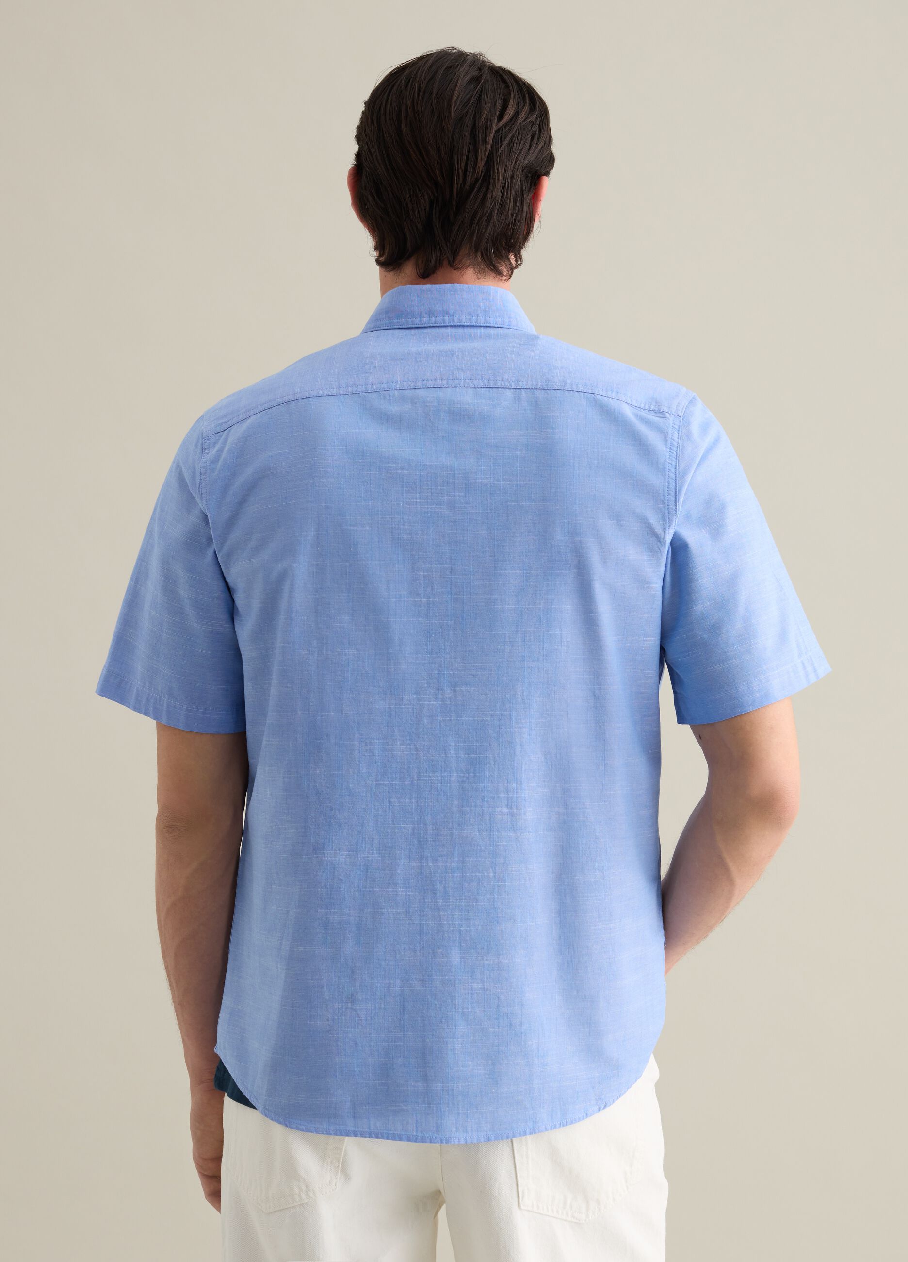 Men's blue pure cotton regular fit shirt with patch pocket