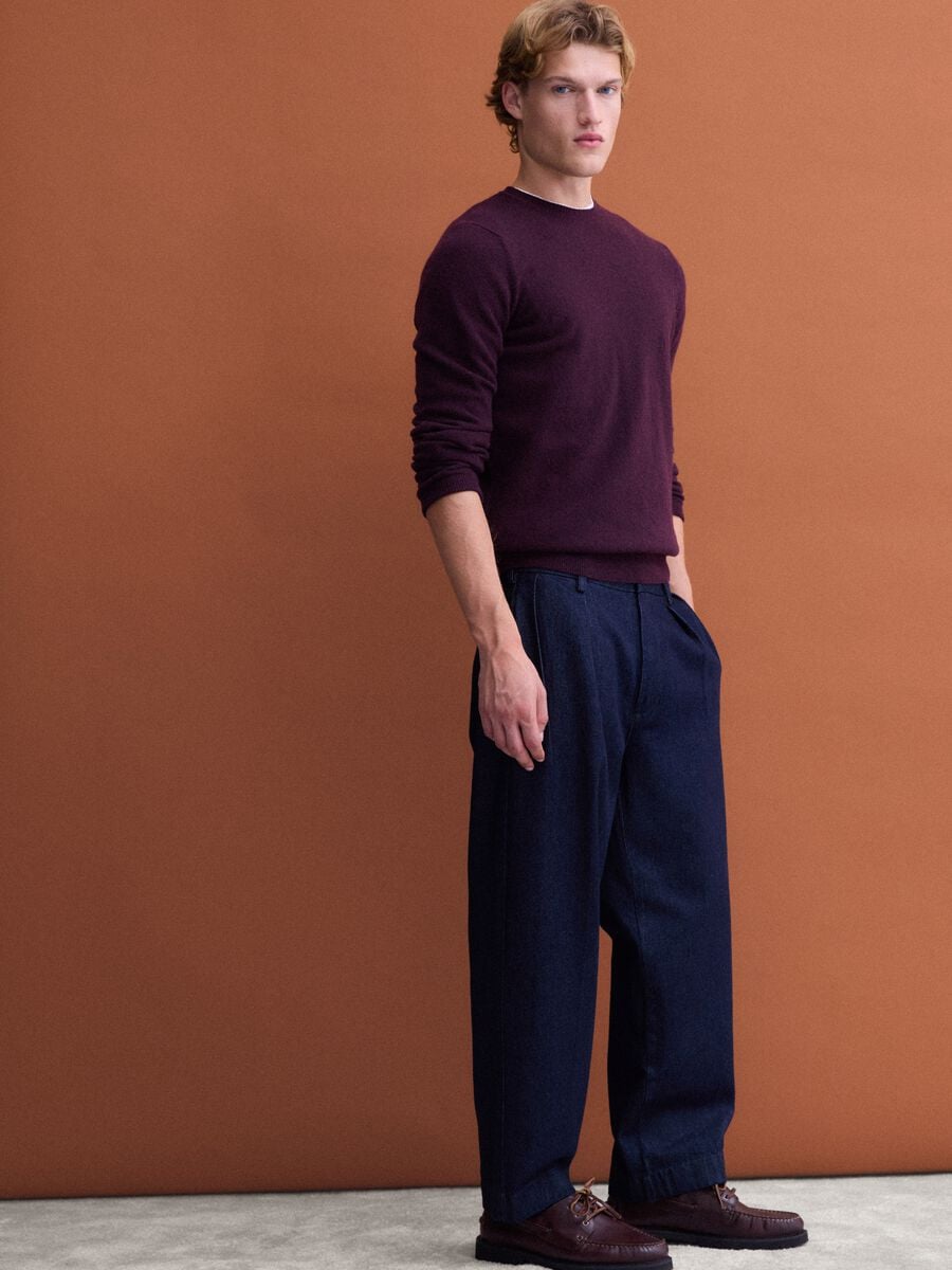 Pullover viola in pura lana a girocollo regular fit_1