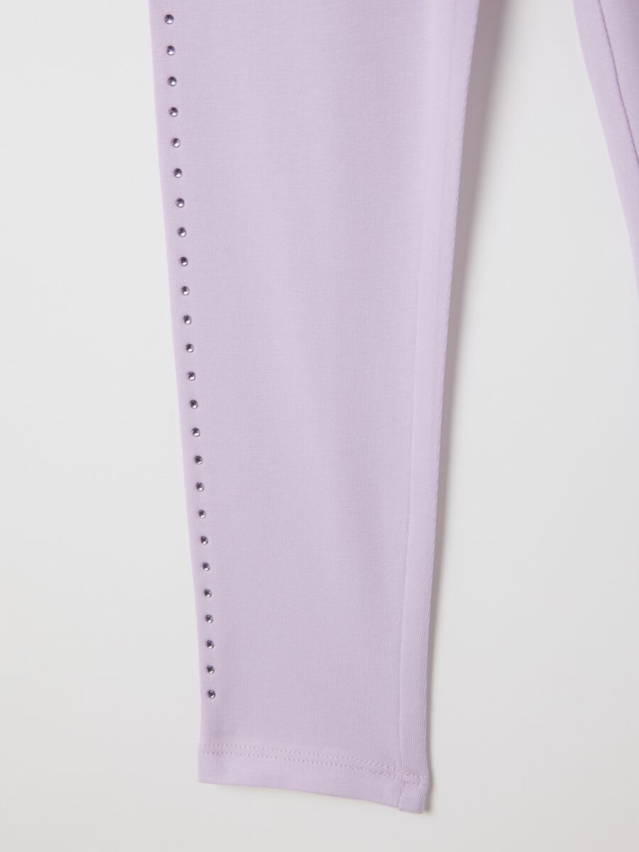 Purple cotton girl's leggings with rhinestones_3