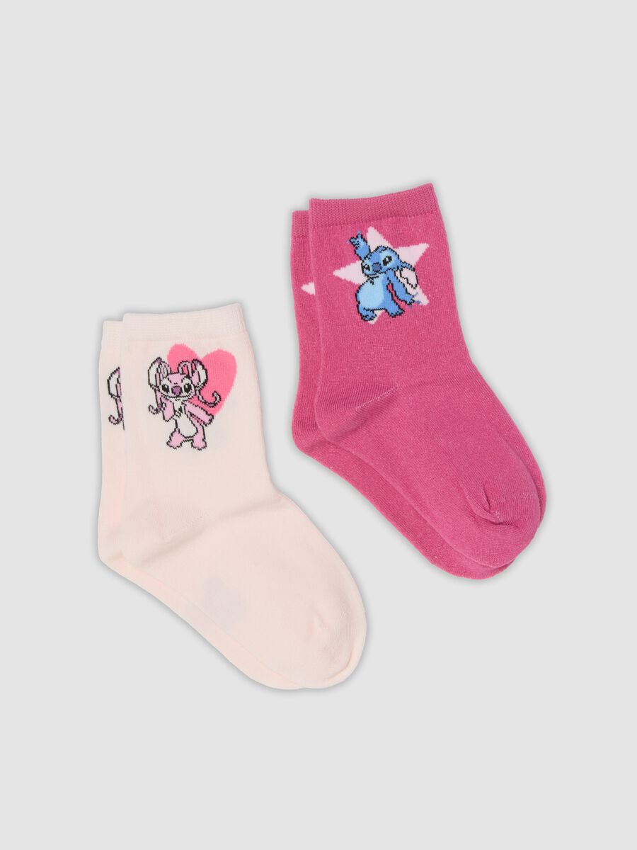 2-pack pink mid-calf socks in stretch organic cotton with Lilo & Stitch print_0