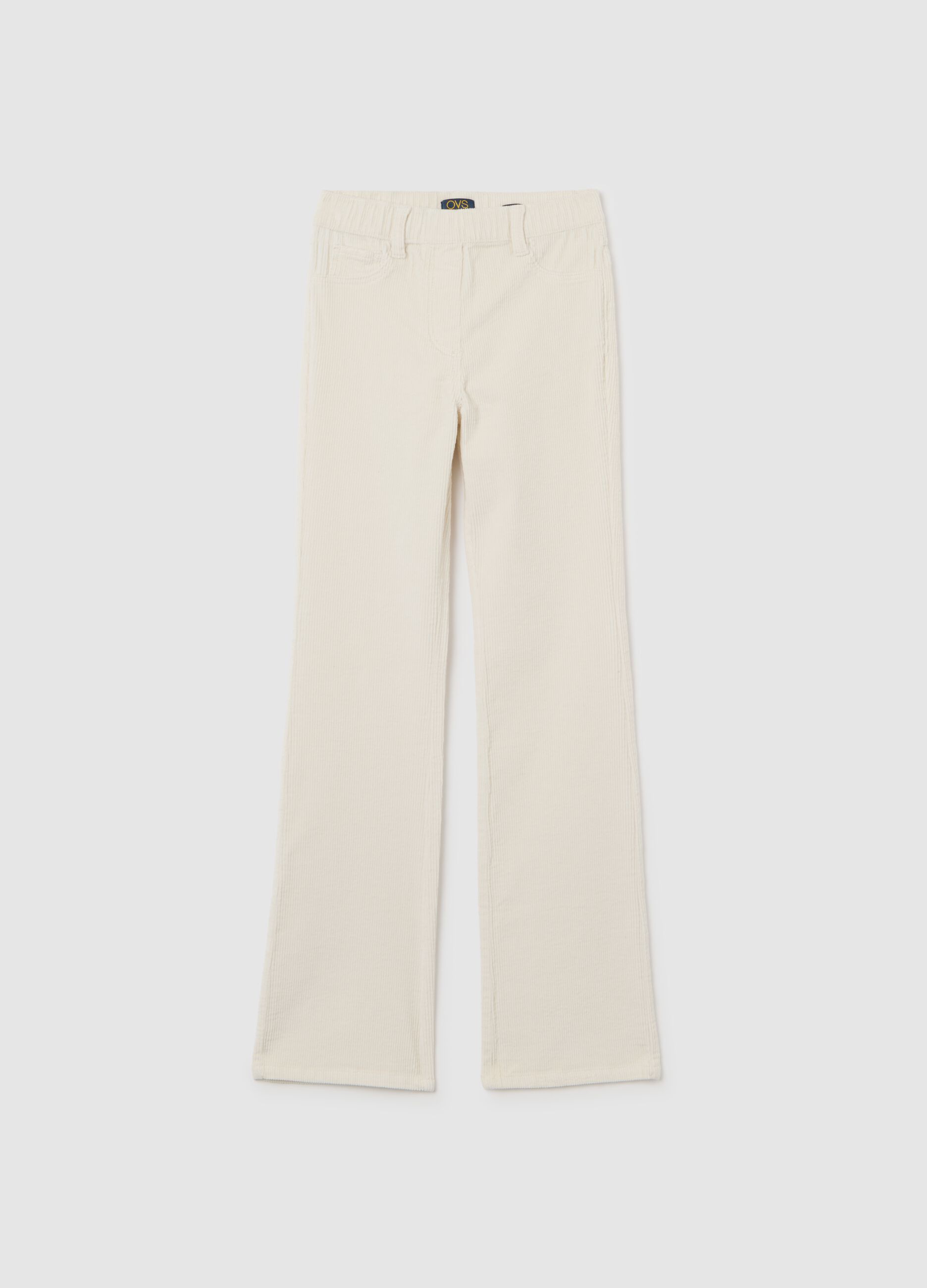 Girls' white stretch cotton flare treggings