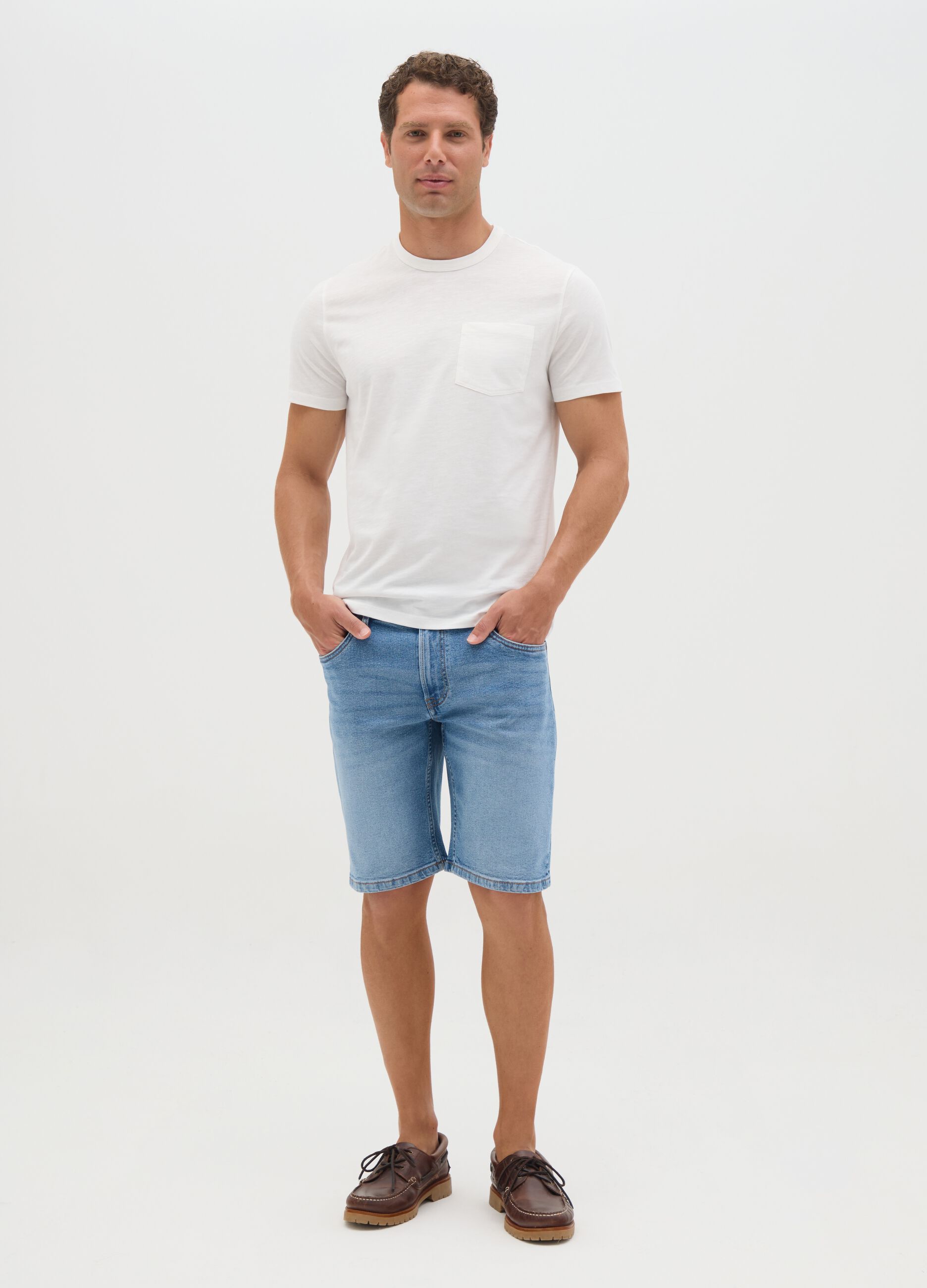 T-shirt da uomo in puro cotone bianca regular fit con taschino