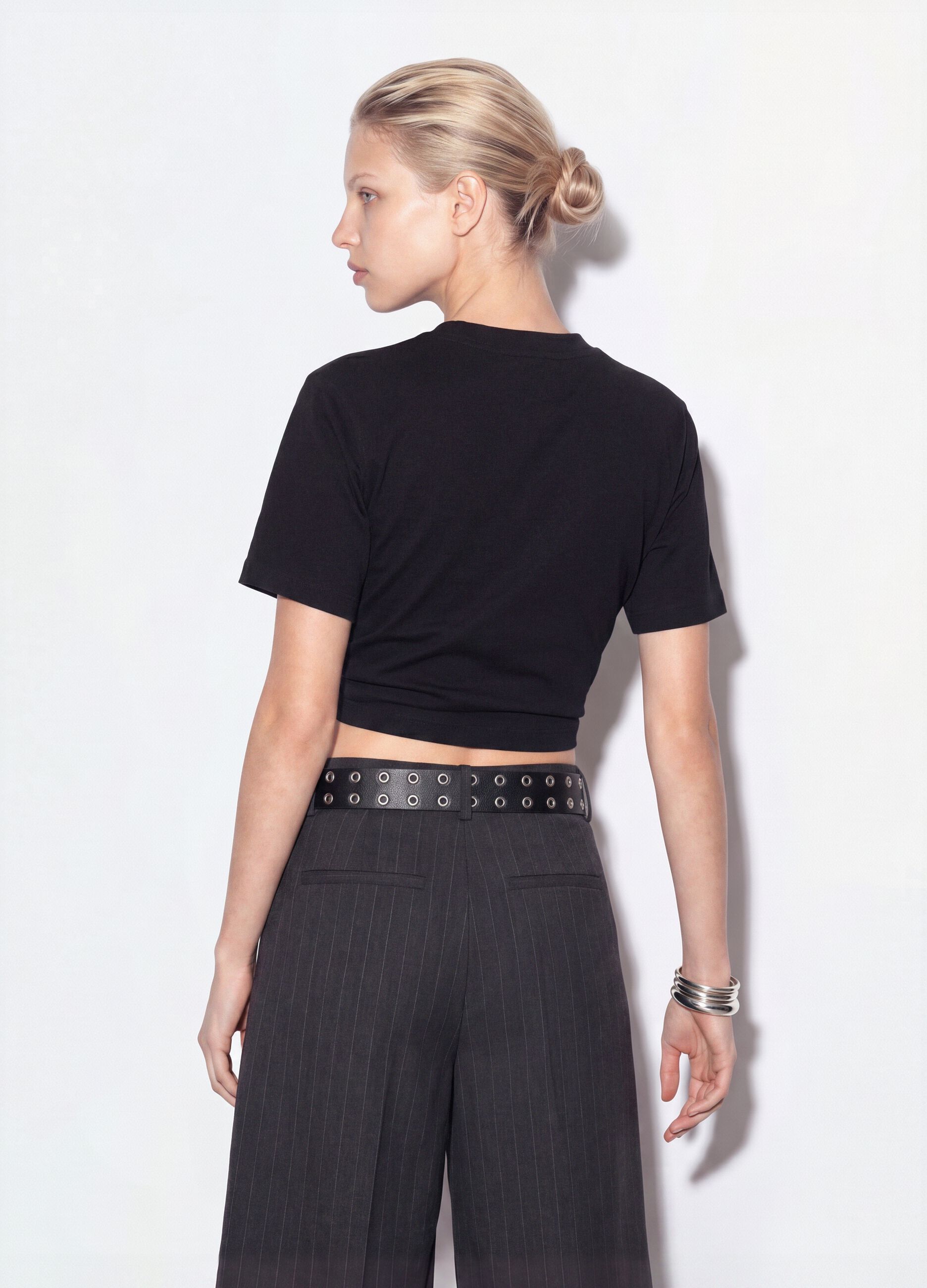 Black relaxed-fit pure cotton T-shirt with embroidered slogan