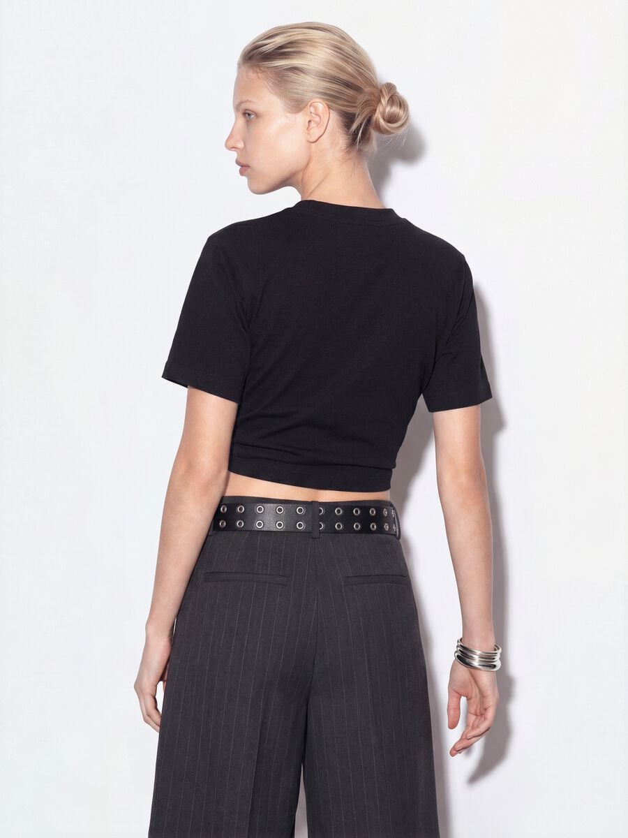 Black relaxed-fit pure cotton T-shirt with embroidered slogan_3