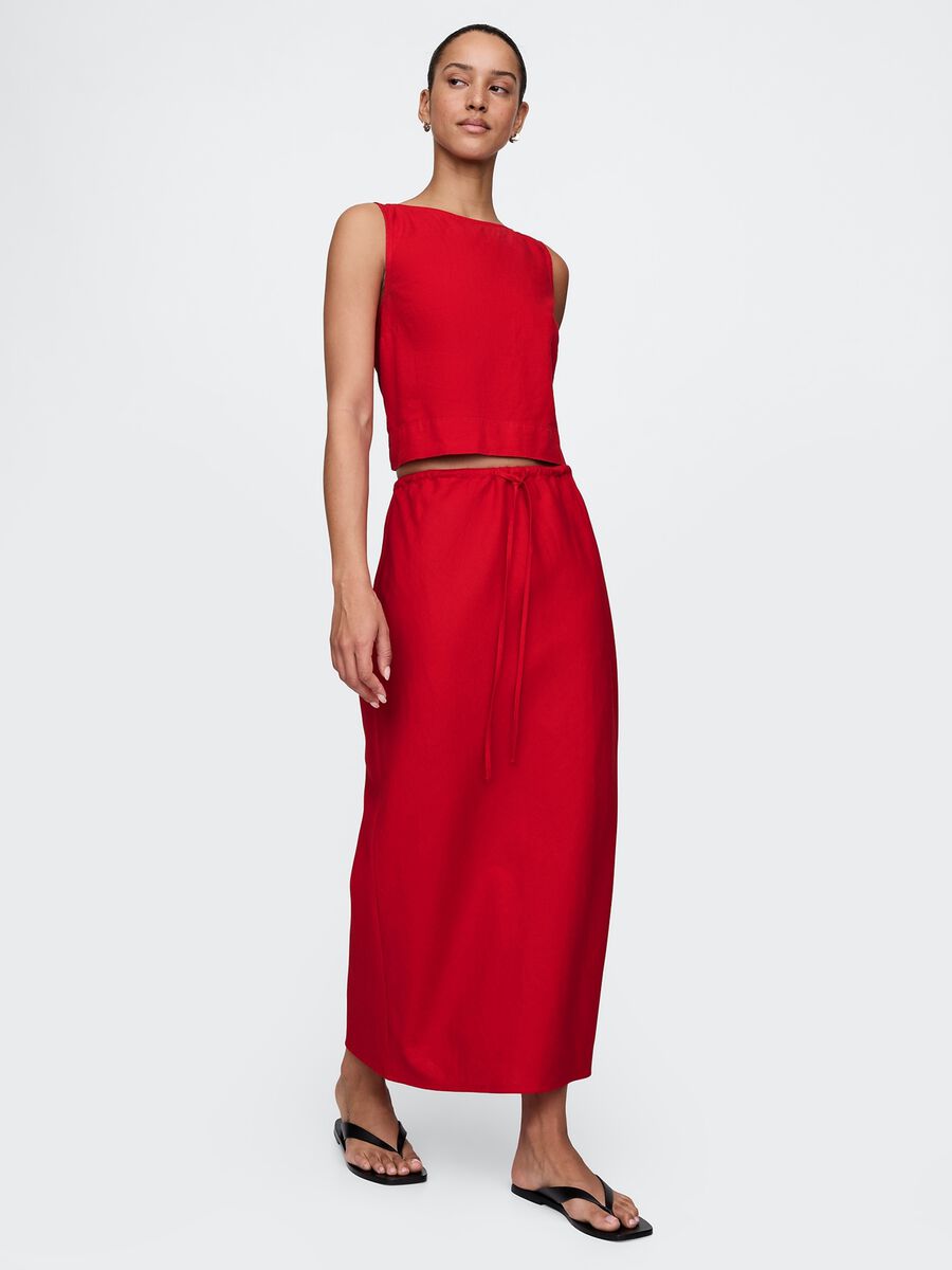 Long red skirt in linen and viscose_0