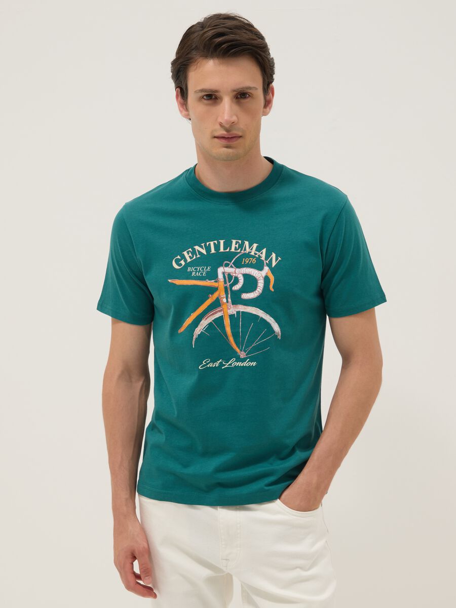 T-shirt verde a maniche corte in puro cotone regular fit_0