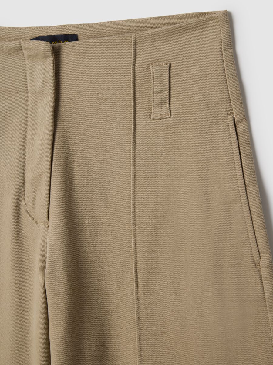 Pantaloni dritti beige in twill e cotone elasticizzato _1
