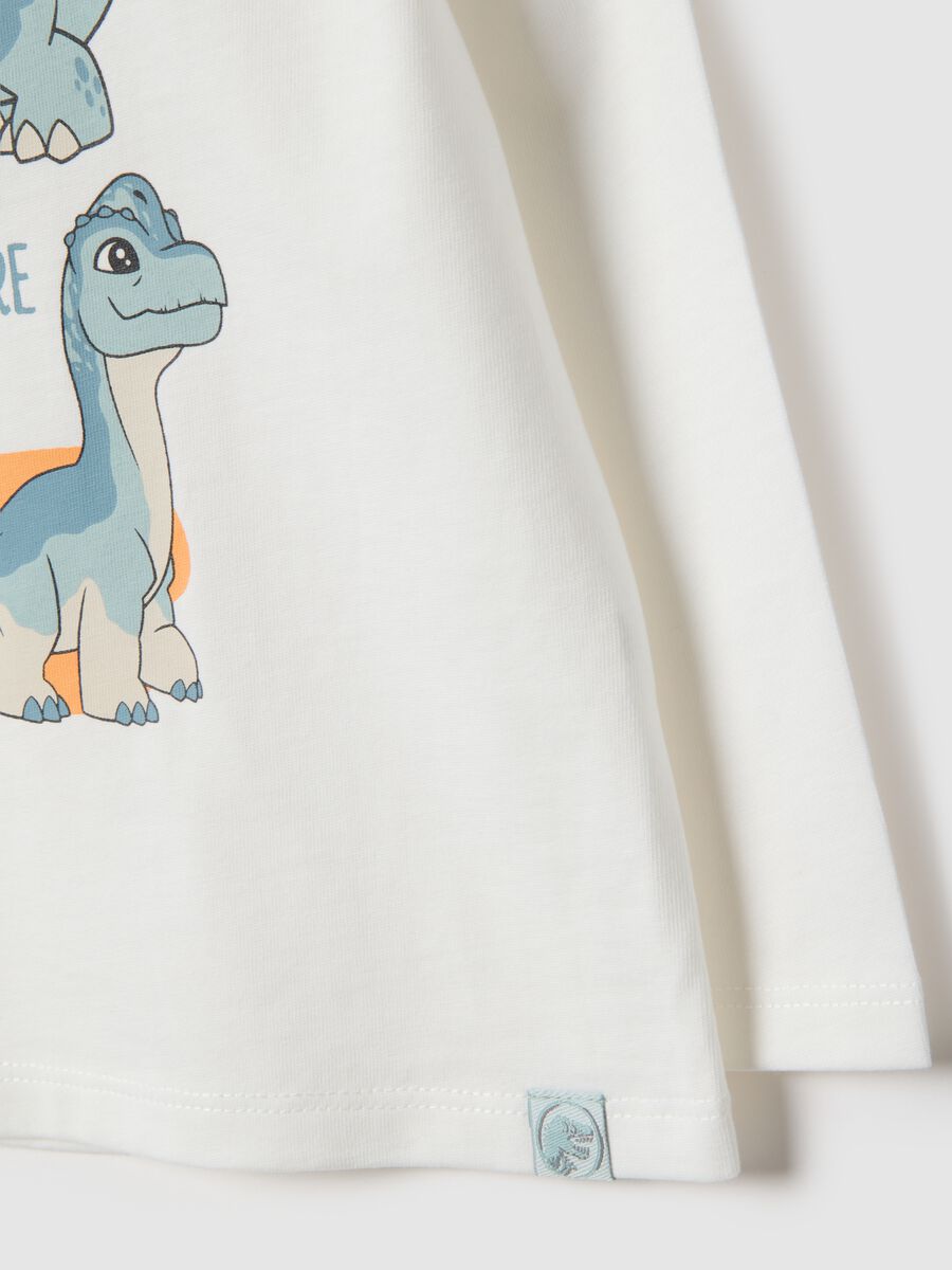 White pure cotton T-shirt for kids regular fit with dinosaurs_2