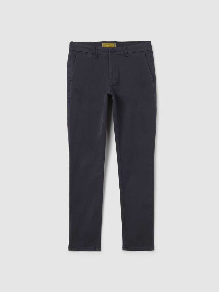 Blue Stretch Cotton Trousers Regular Fit_4
