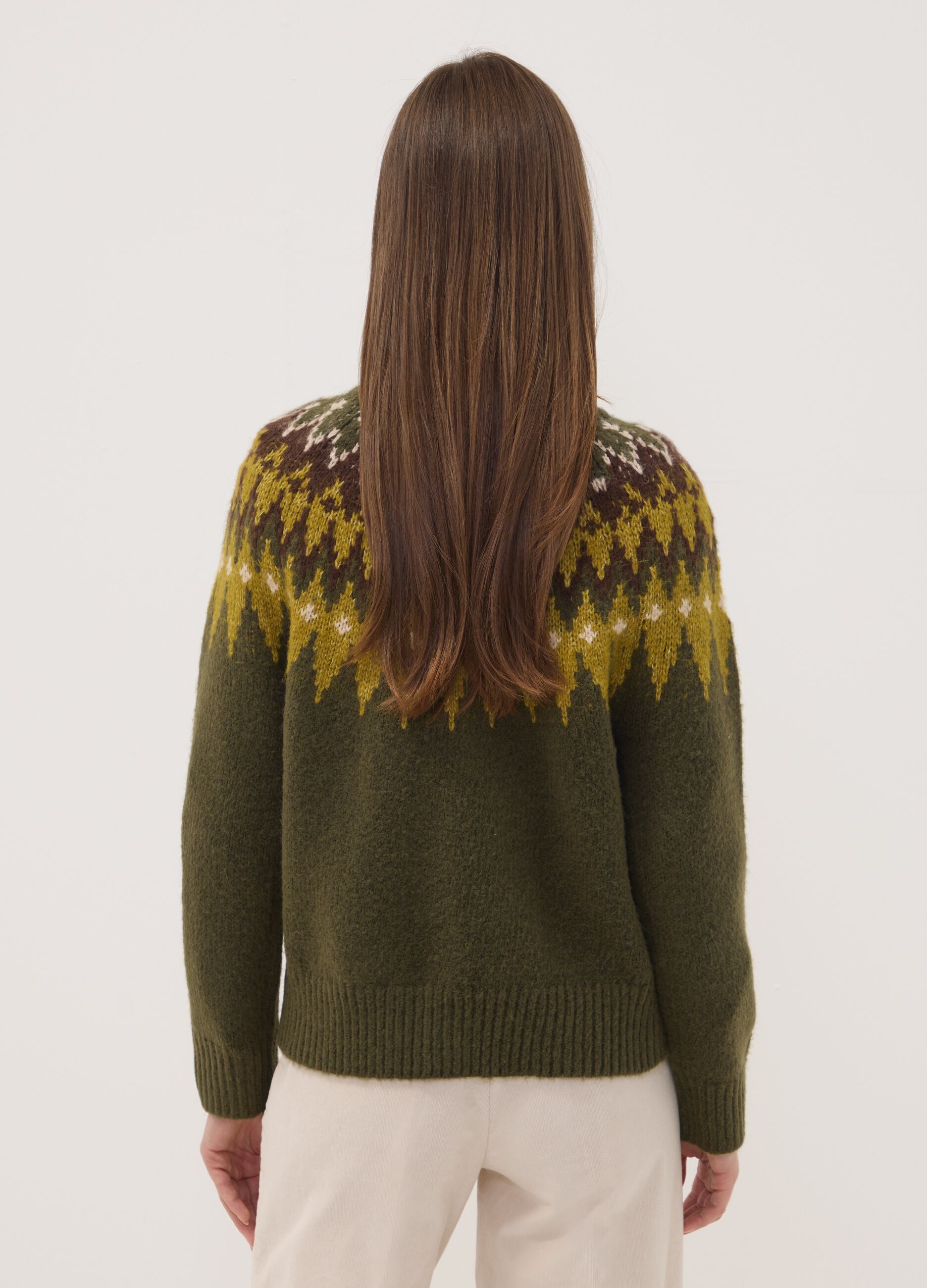 Maglia verde jacquard girocollo