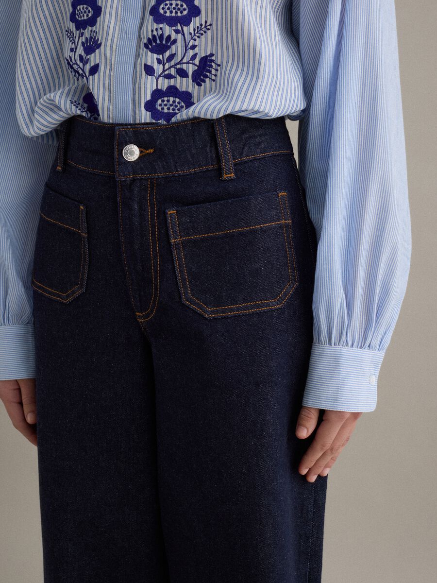 Jeans in cotone denim blu a gamba larga_3