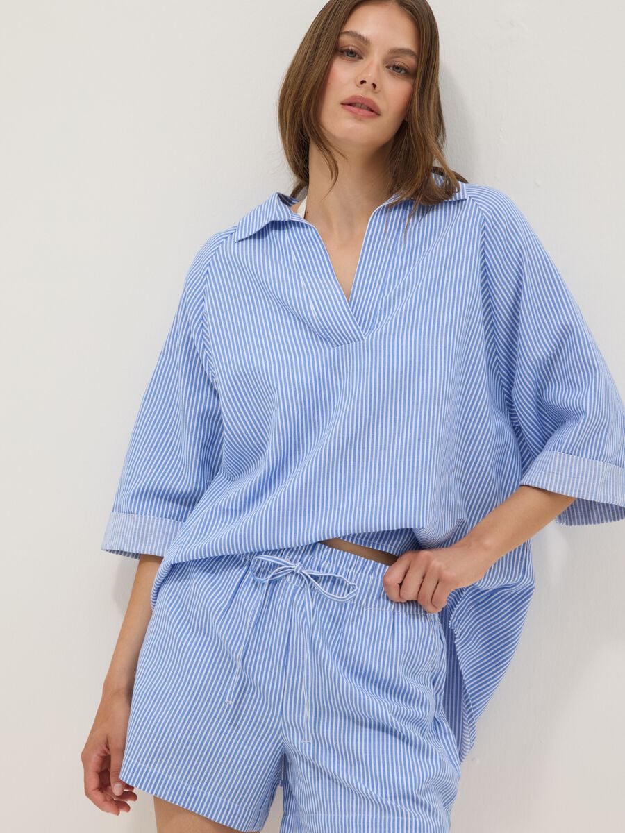 Blue striped pure cotton kaftan_0
