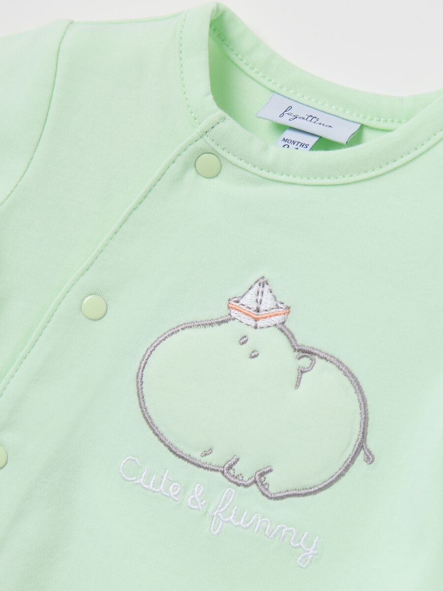 Short green onesie with hippopotamus print_2