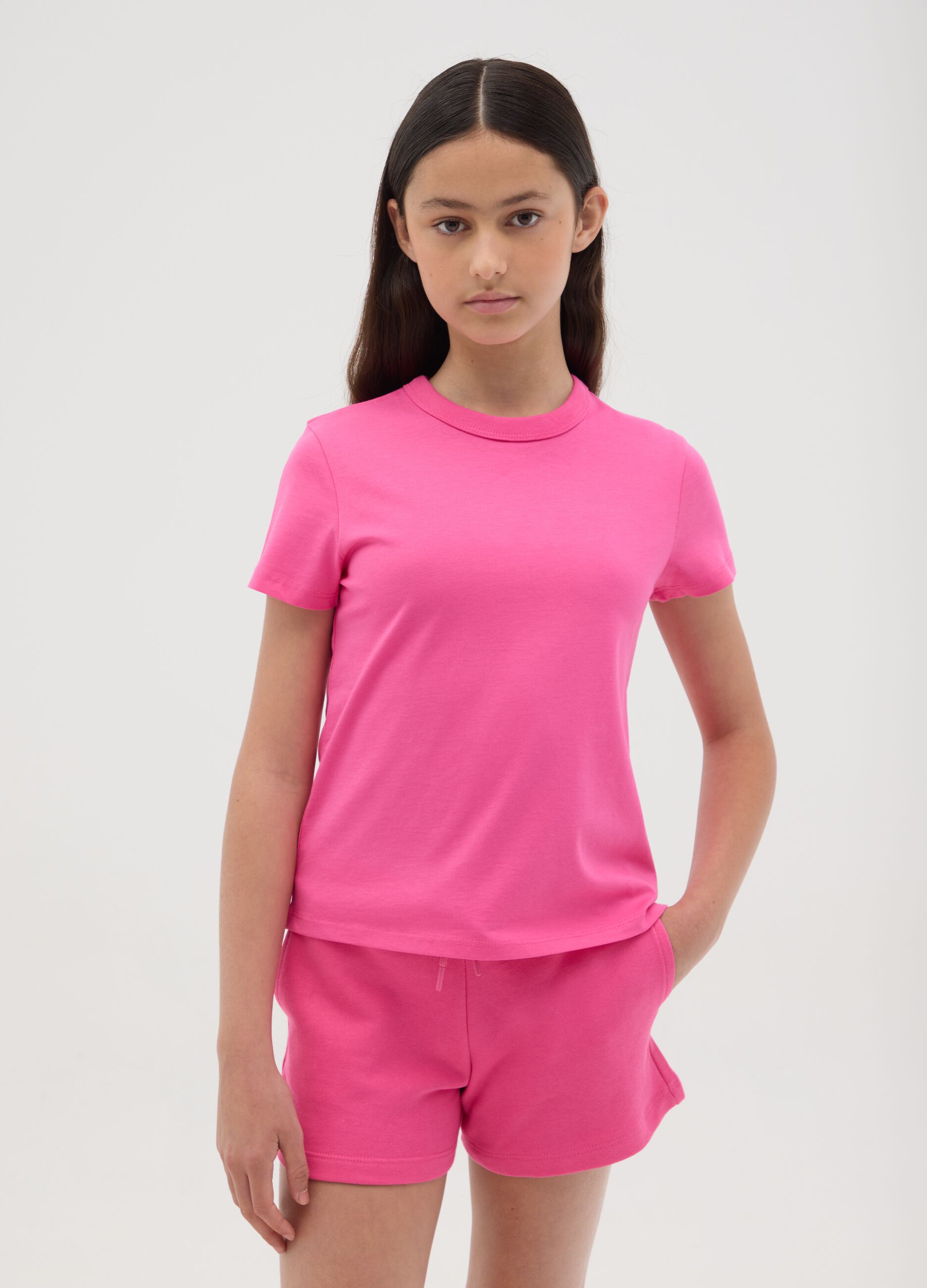 Girls’ pink regular-fit T-shirt in 100% cotton