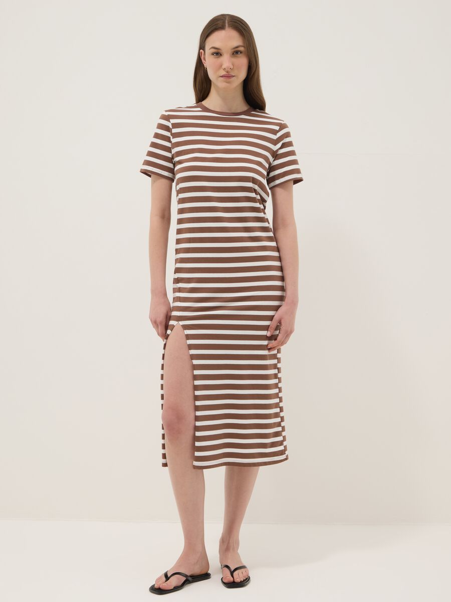 Brown striped stretch-cotton midi dress_0