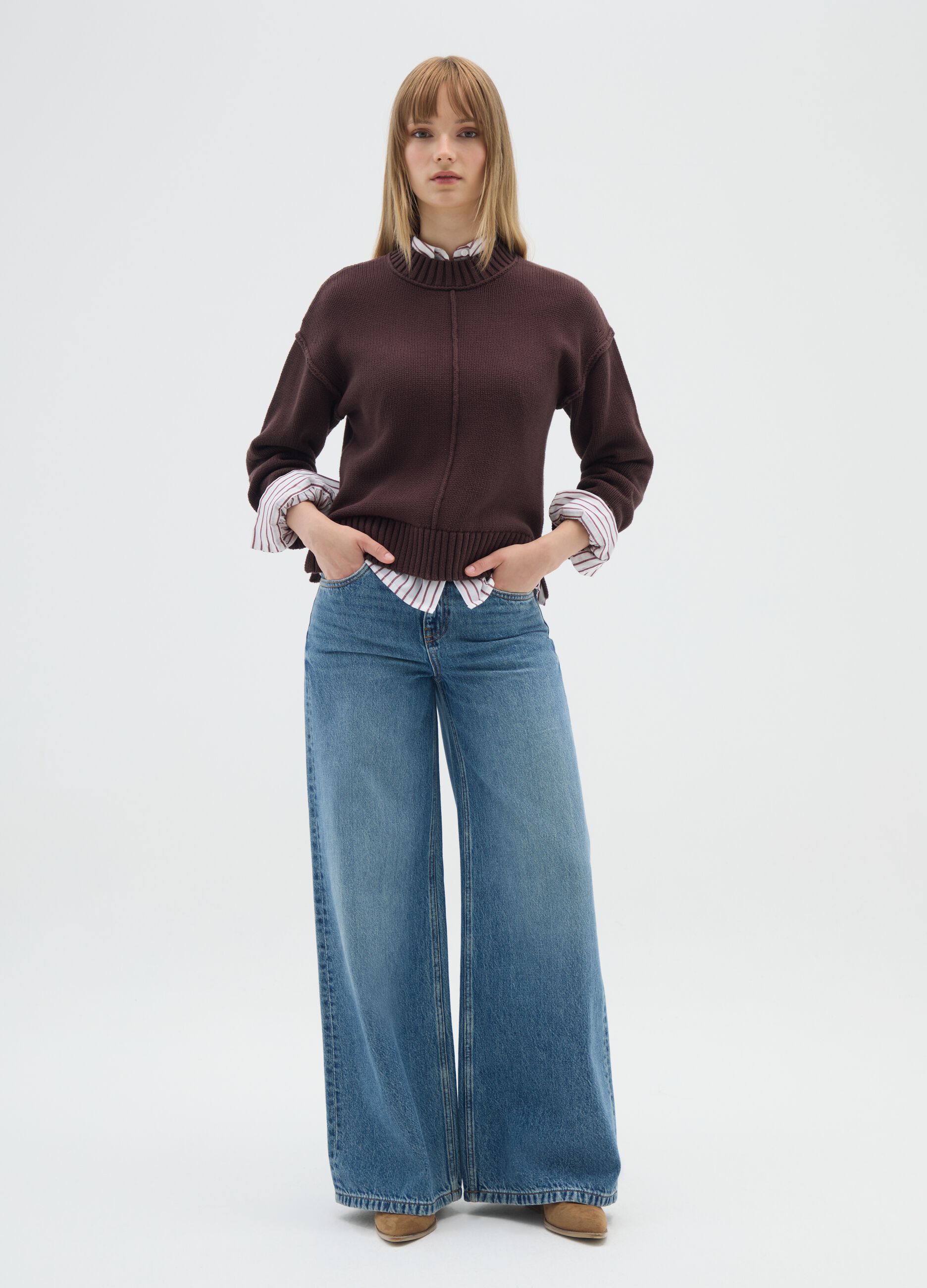 Brown pure cotton turtleneck jumper