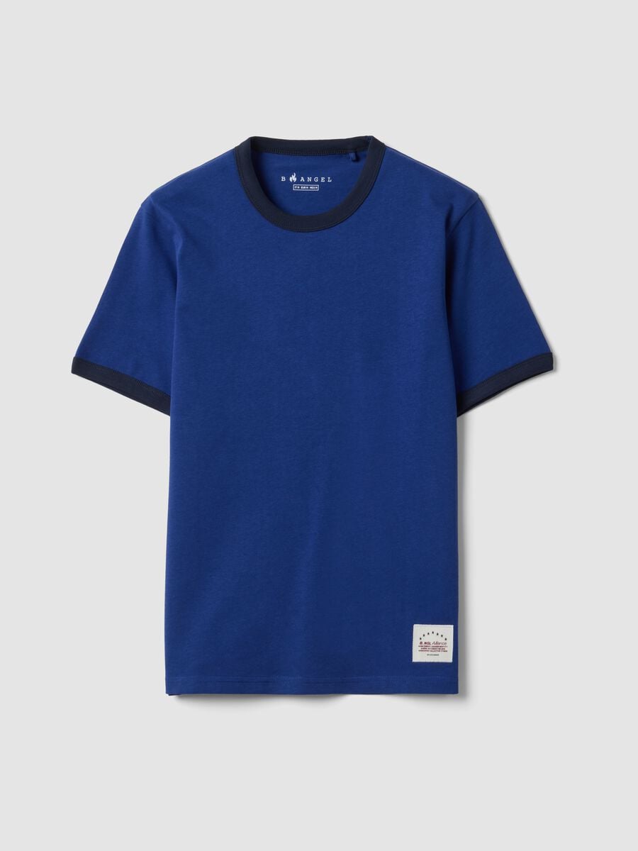 T-shirt fitted blu in puro cotone con profili a contrasto_3