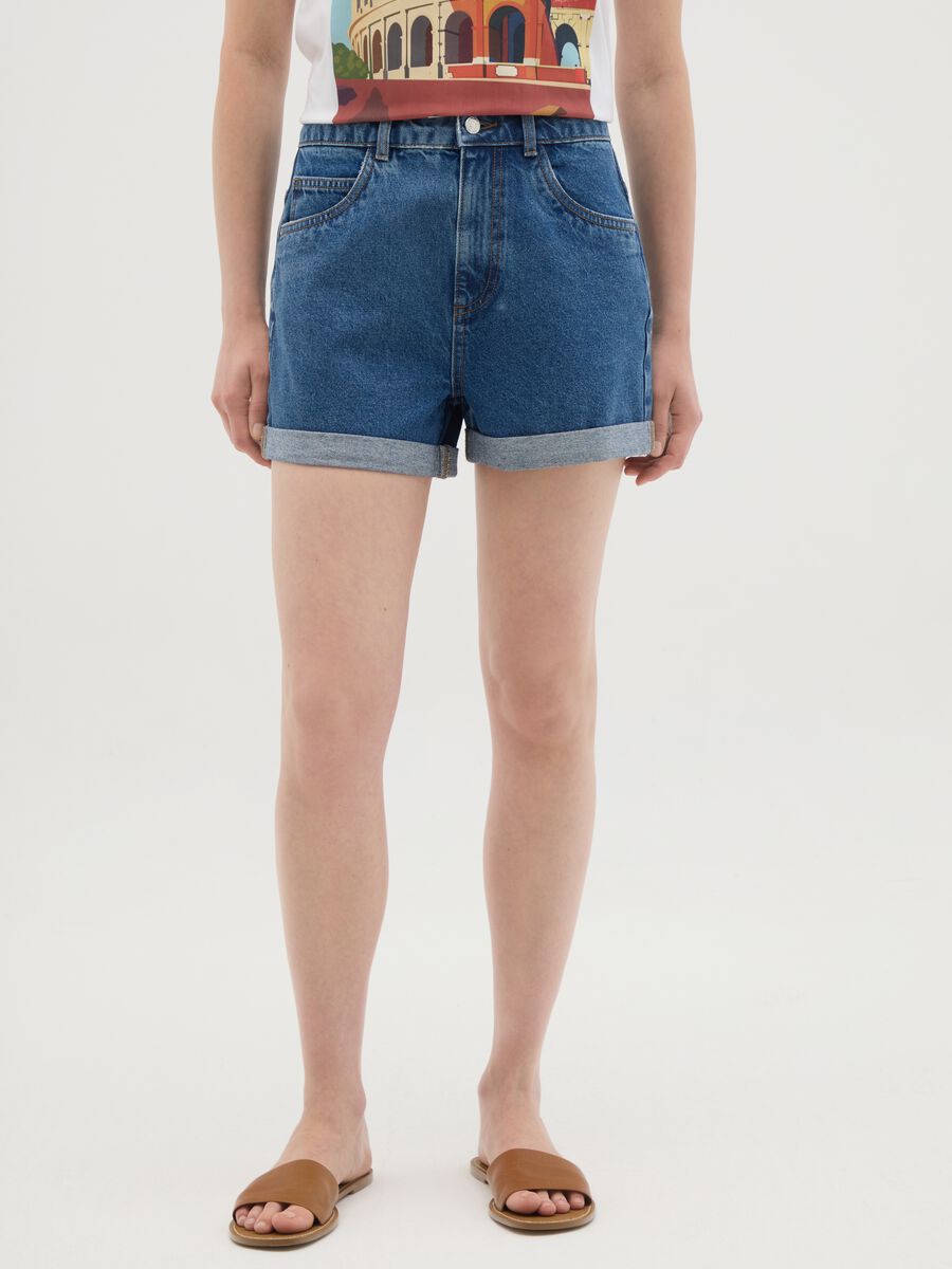 Women's regular fit pure cotton denim shorts_1