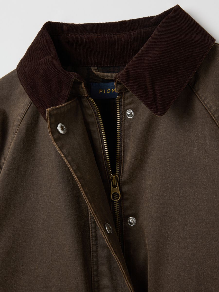 Brown cotton blend jacket with buttons and zip_5
