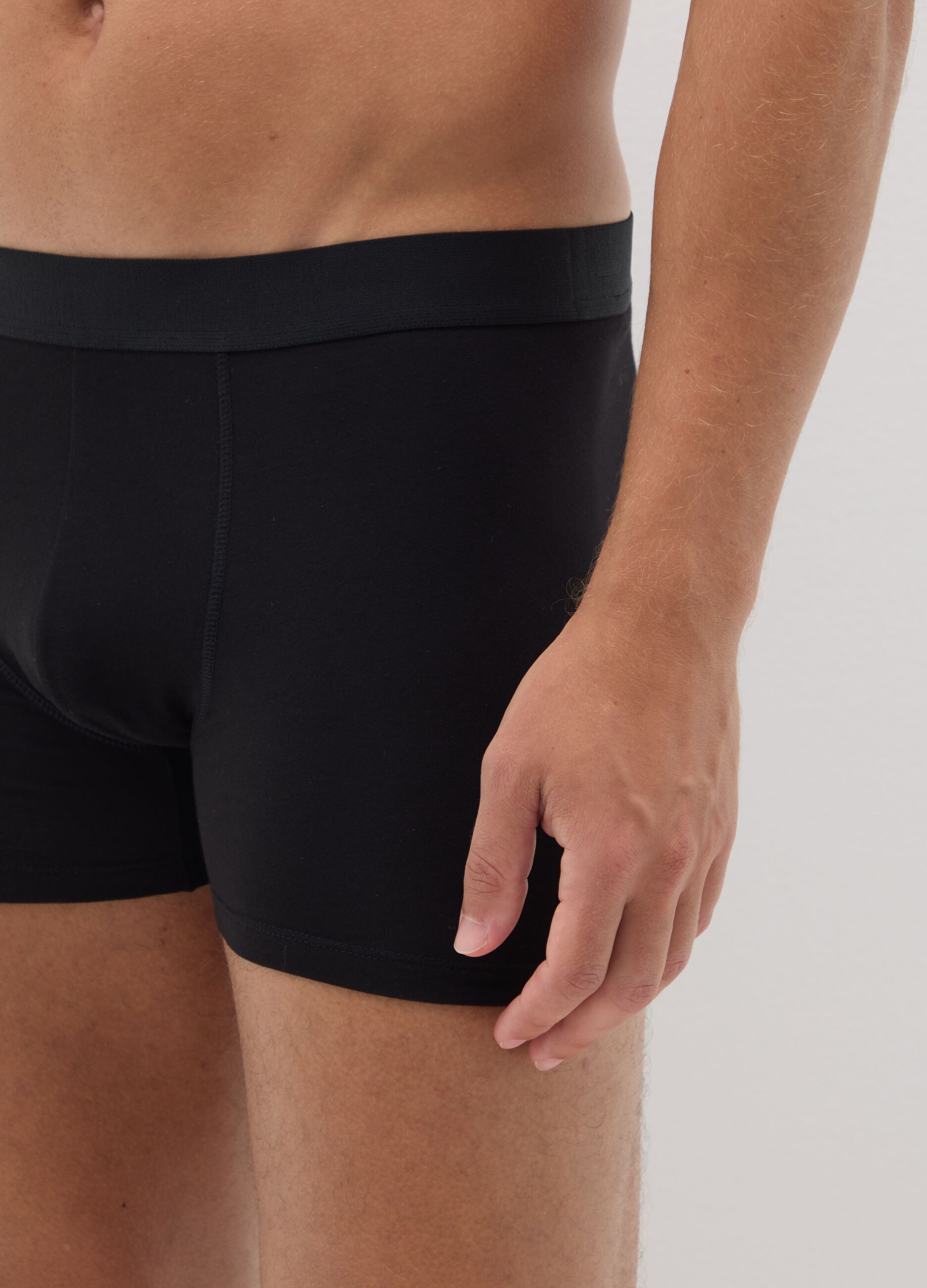Set of three black stretch cotton regular fit boxers