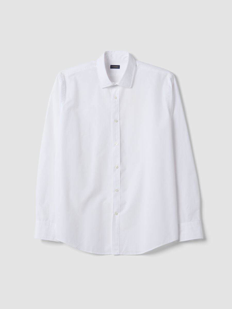 Camicia bianca in puro cotone con collo classico_0