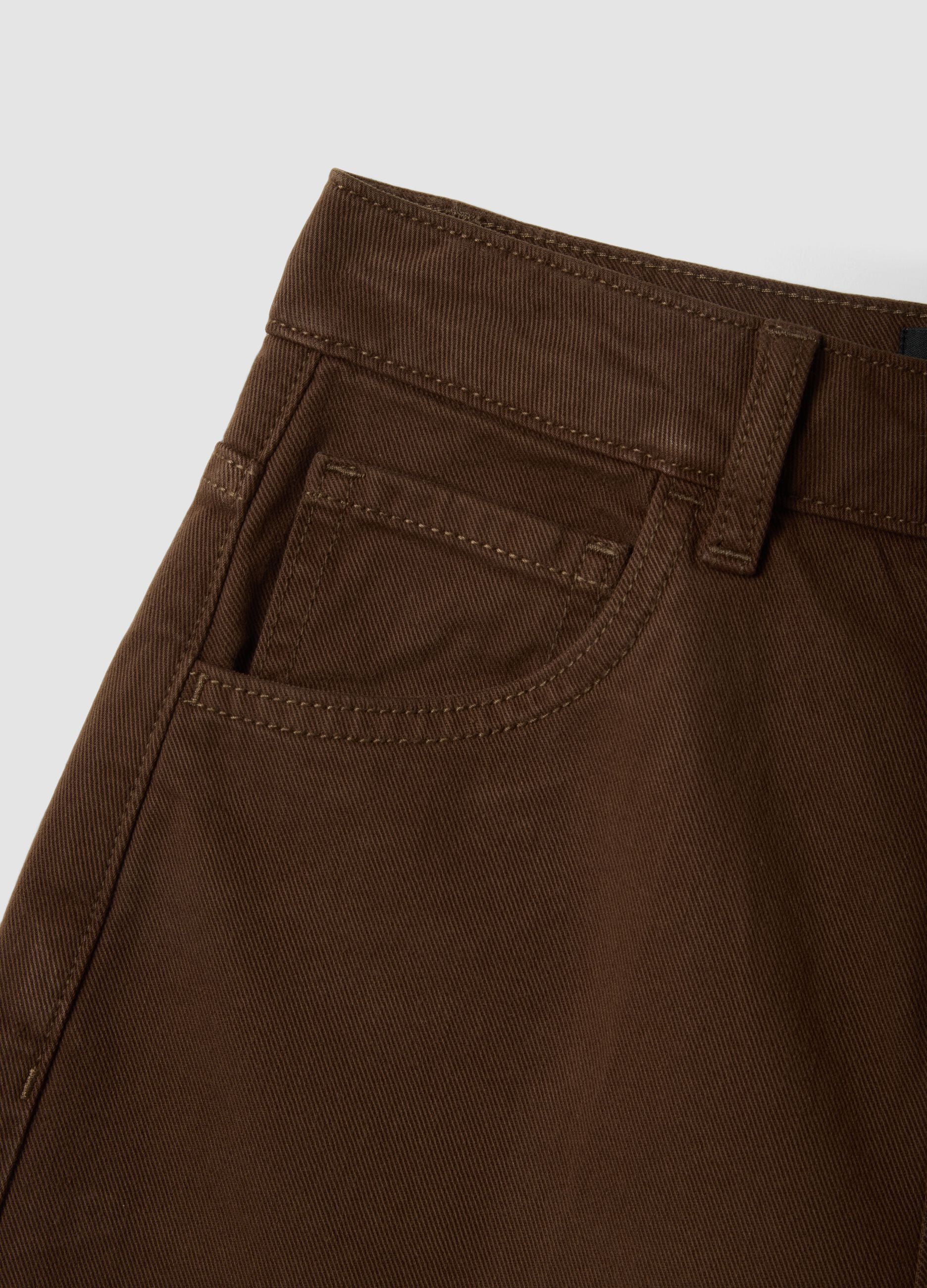 Shorts in puro cotone denim marrone wide leg