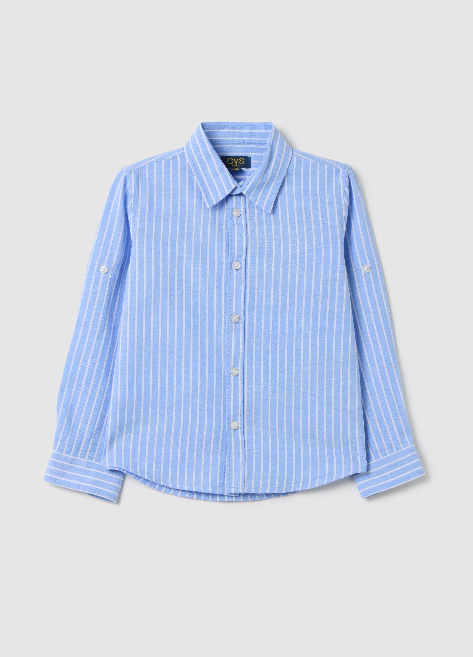 Light blue striped shirt in cotton and linen