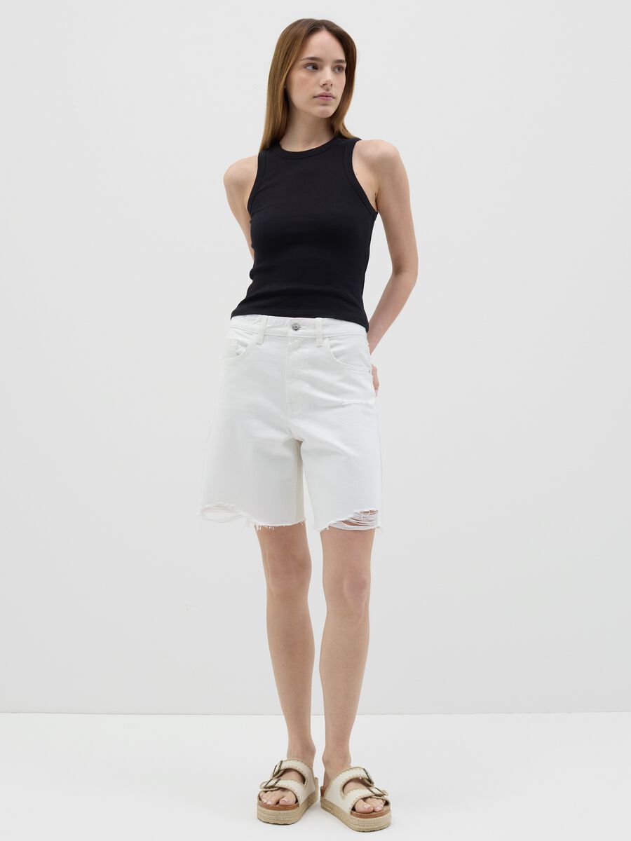Women's black fitted top in stretch cotton_1