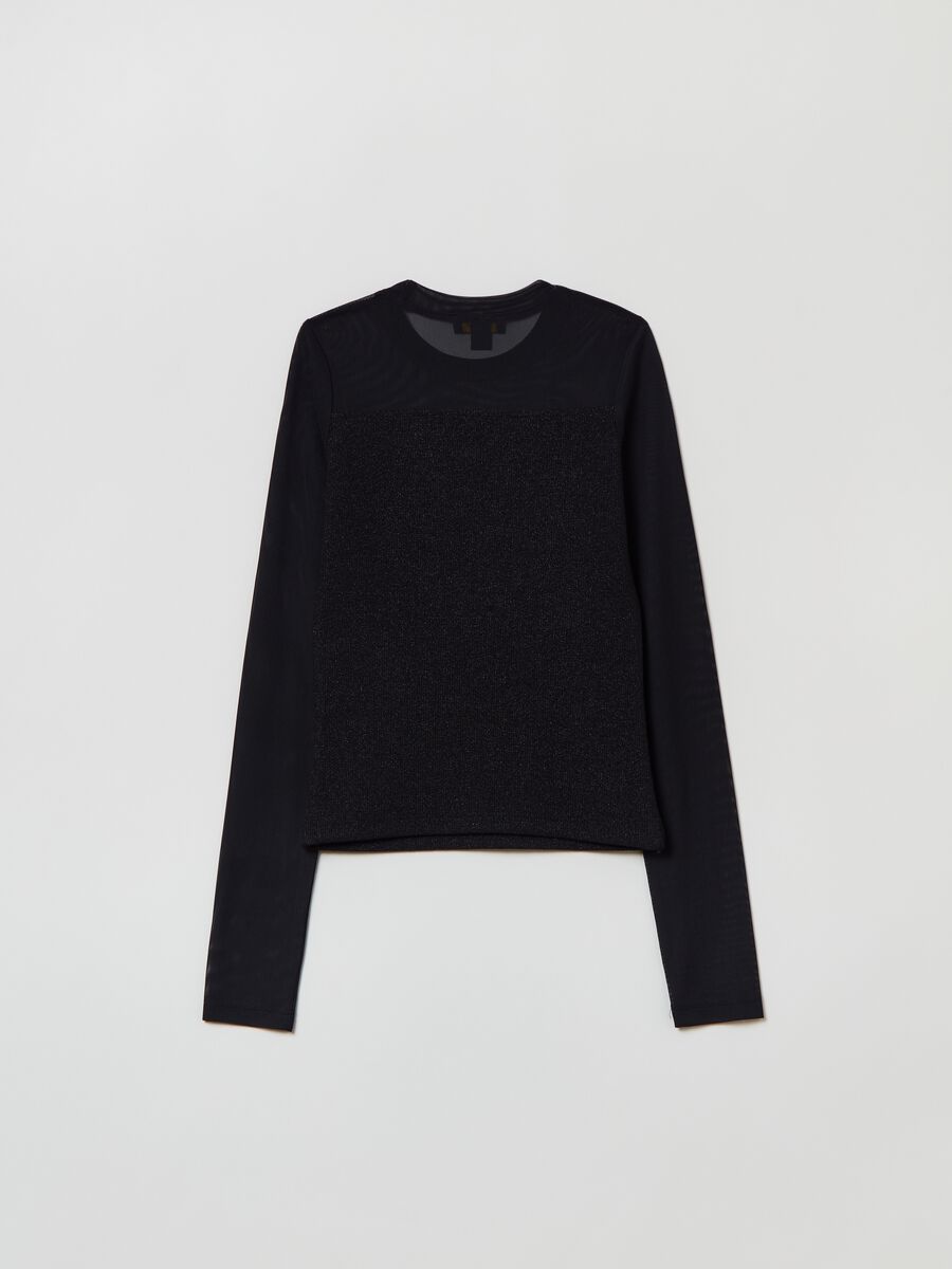 T-shirt in mesh e lurex con maniche lunghe_1