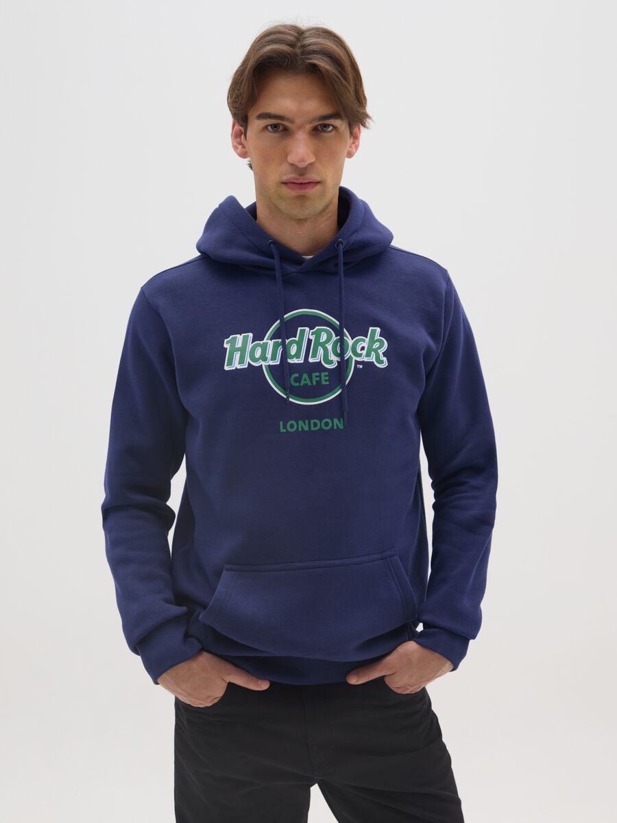 Blue cotton-blend hoodie with Hard Rock Cafe print_0