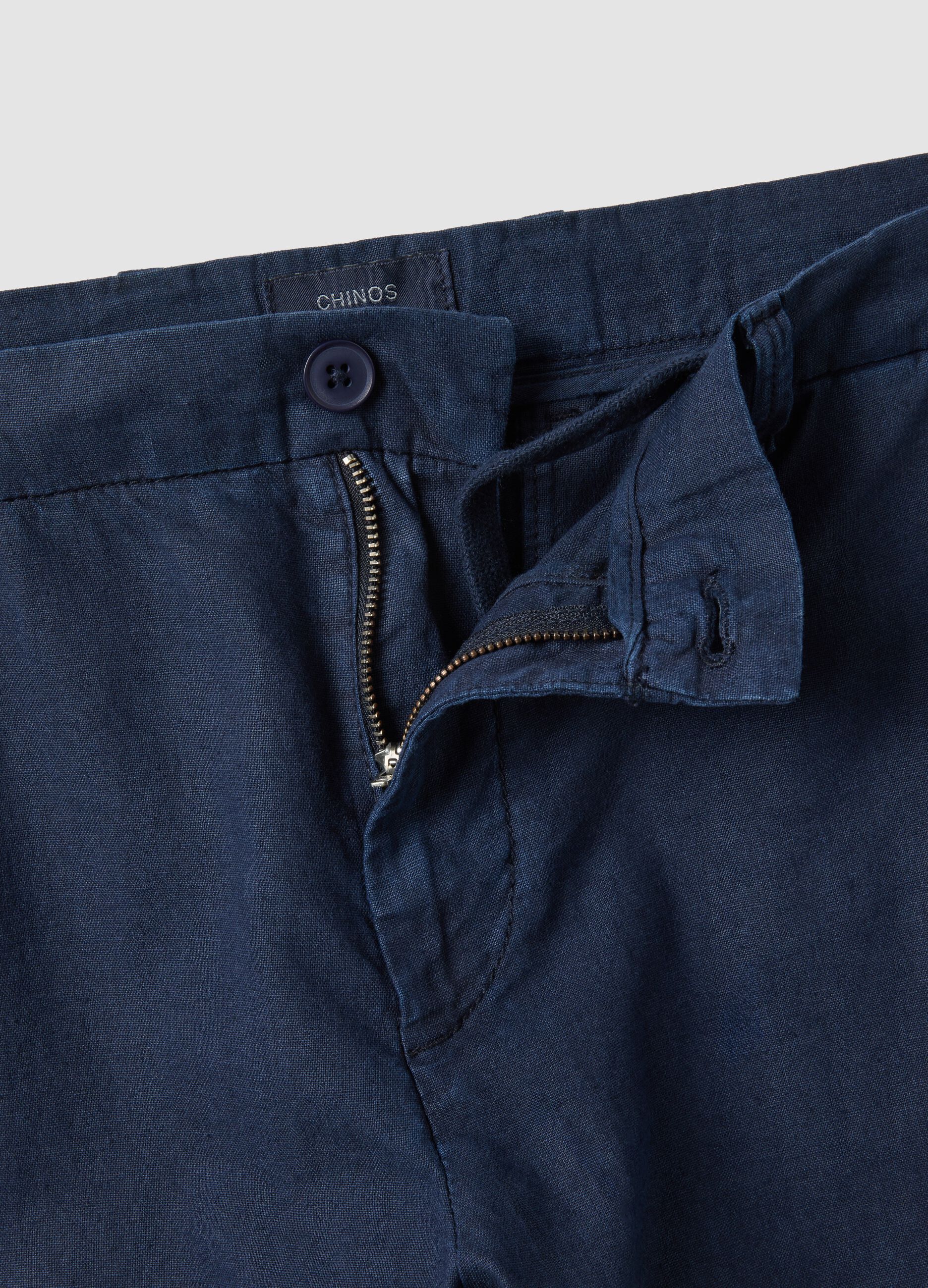 Blue linen and cotton blend chino trousers, regular fit