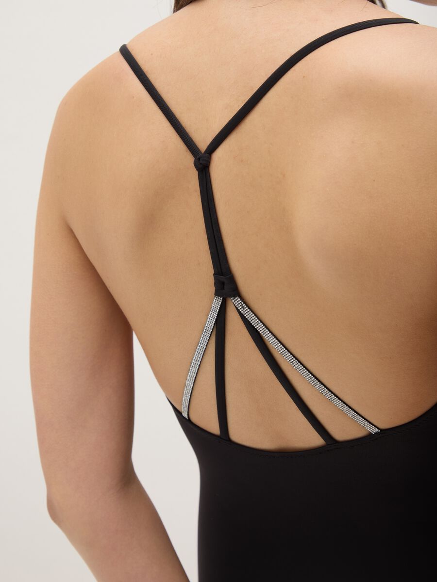 Women’s swimsuit in black stretch fabric with diamanté details_3