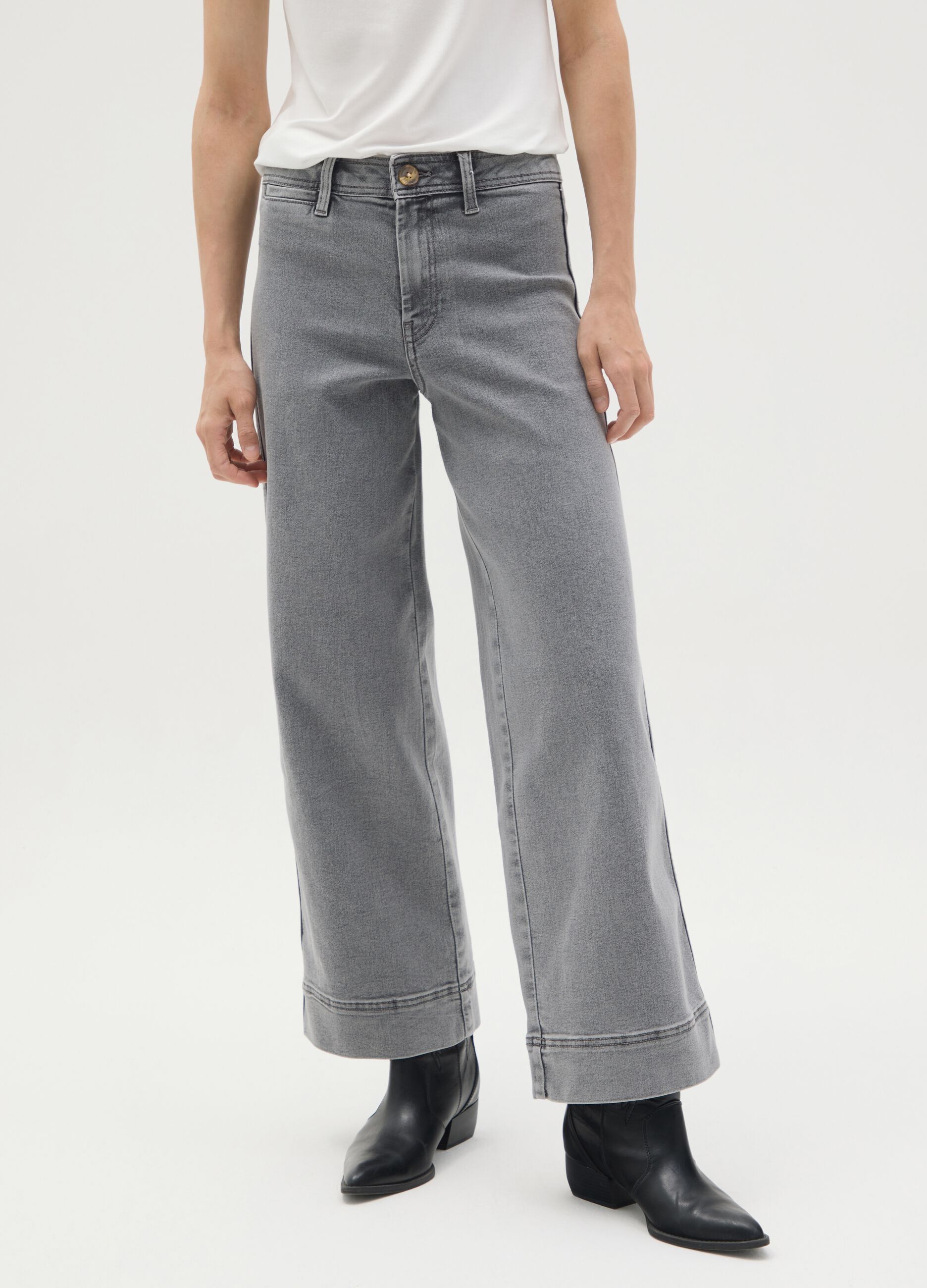 Grey denim wide leg jeans