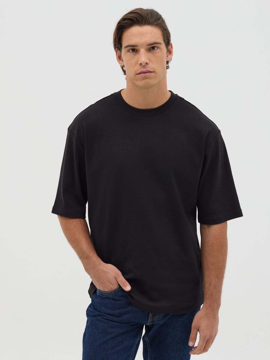 Black short sleeve cotton T-shirt_0
