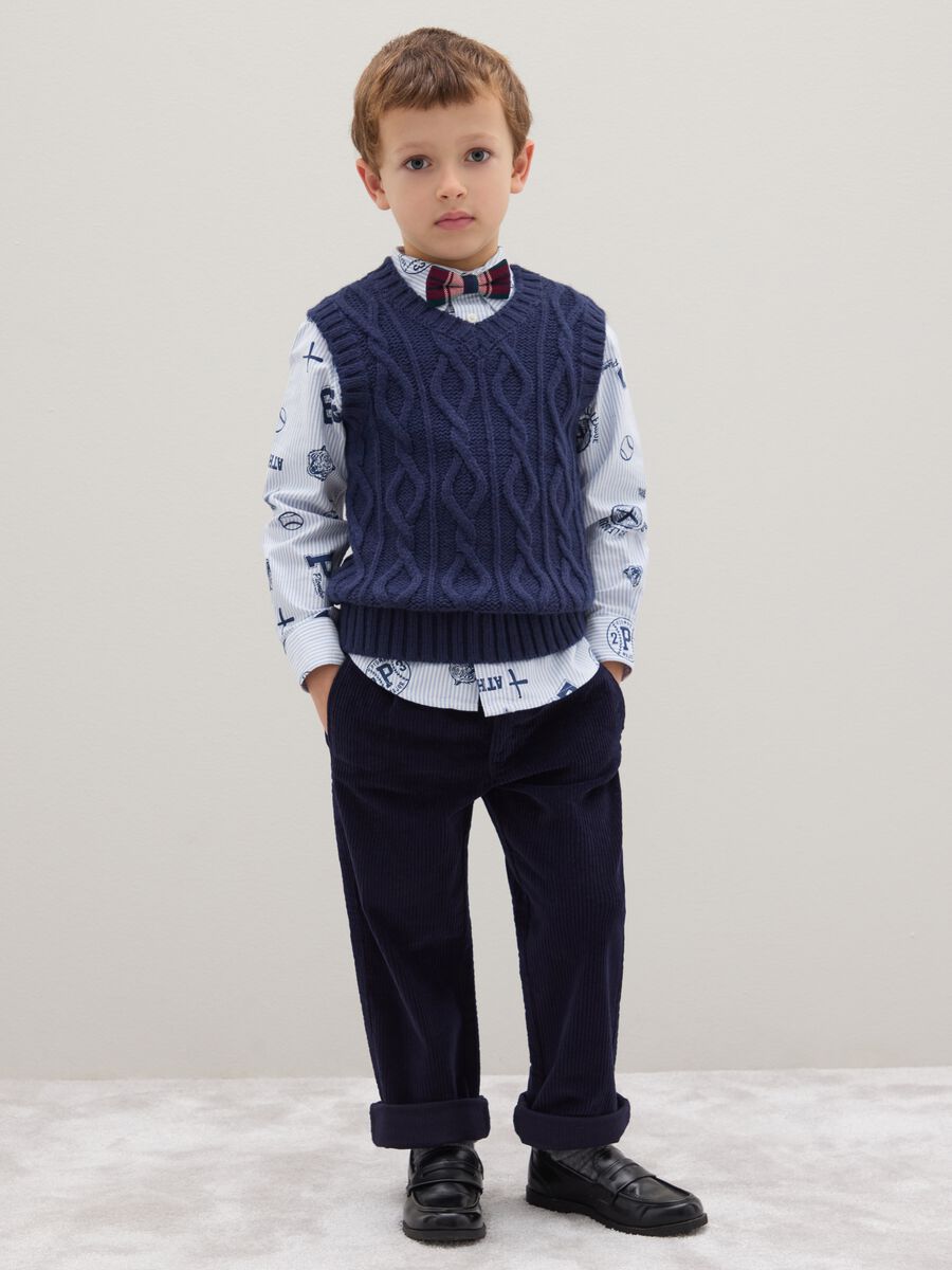 Children's blue trousers in stretch cotton and regular fit velvet_0