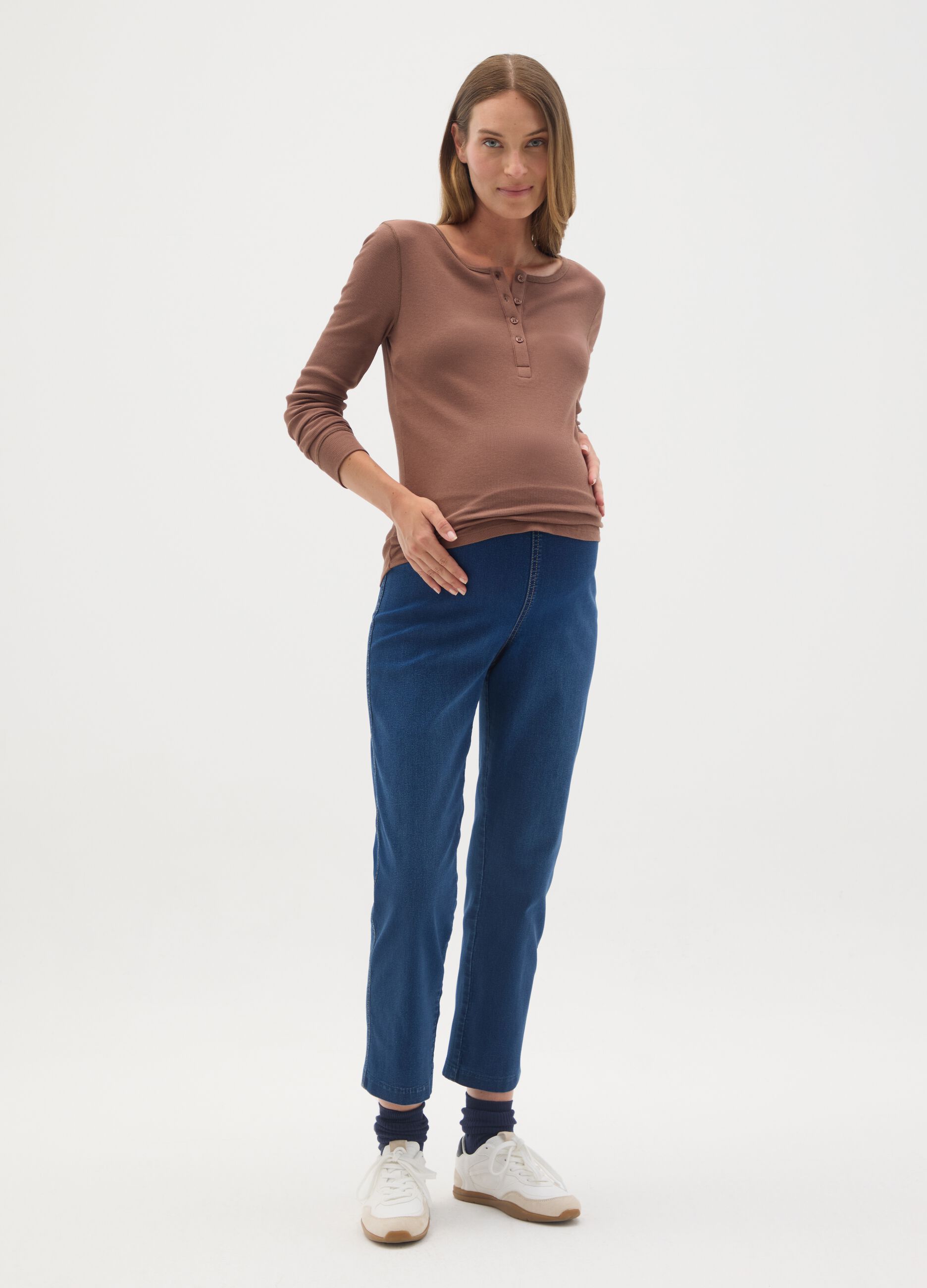 Brown Long Sleeve Stretch Maternity T-Shirt