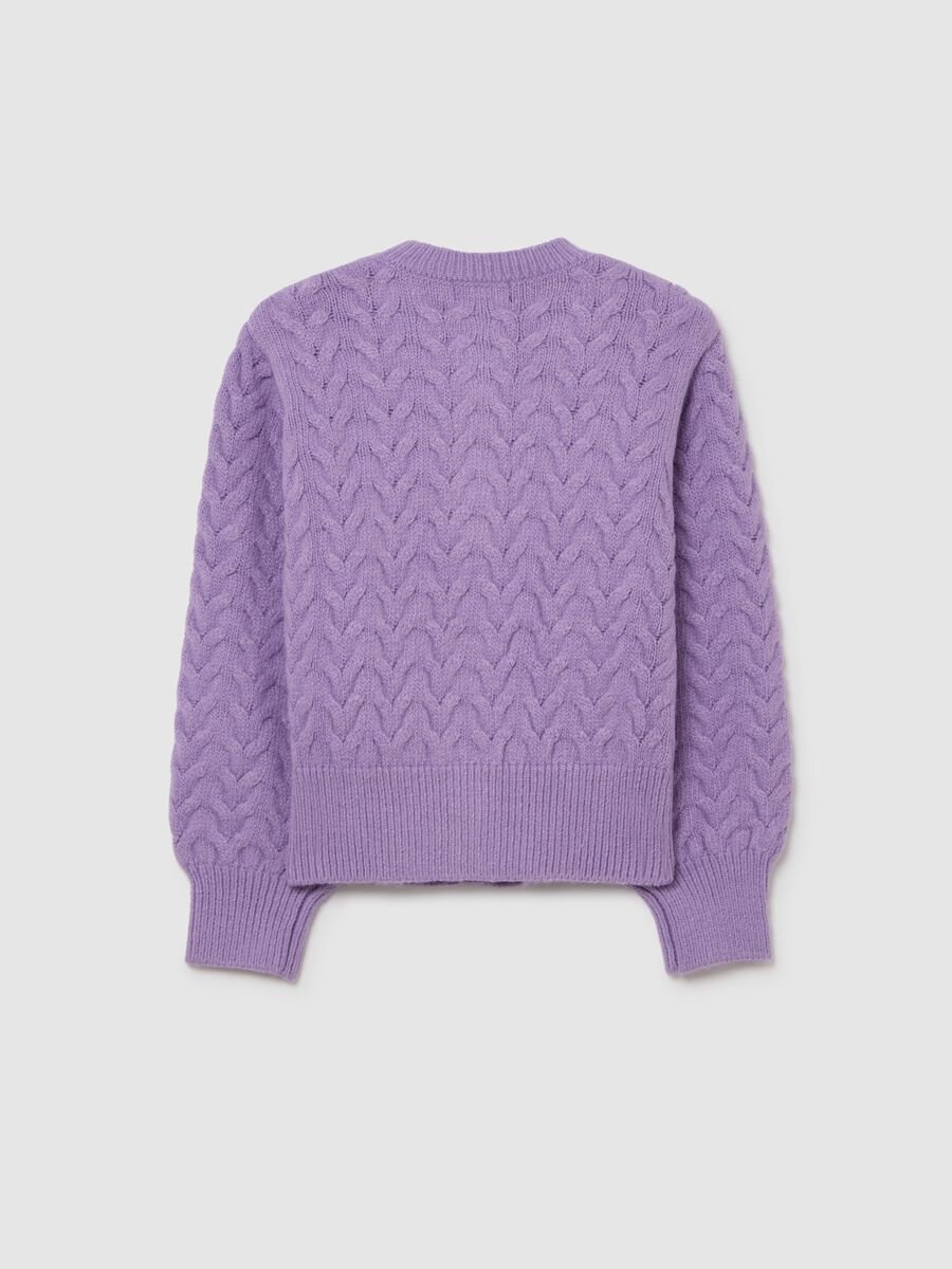 Cardigan da bambina viola regular fit con motivo a maglia_1